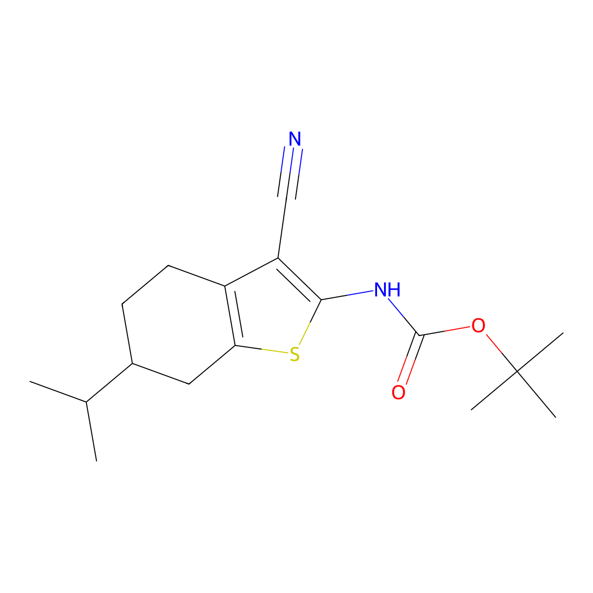 tert-butyl N-[3-cyano-6-(propan-2-yl)-4,5,6,7-tetrahydro-1-benzothiophen-2-yl]carbamate molecular structure, CAS 2680733-39-3