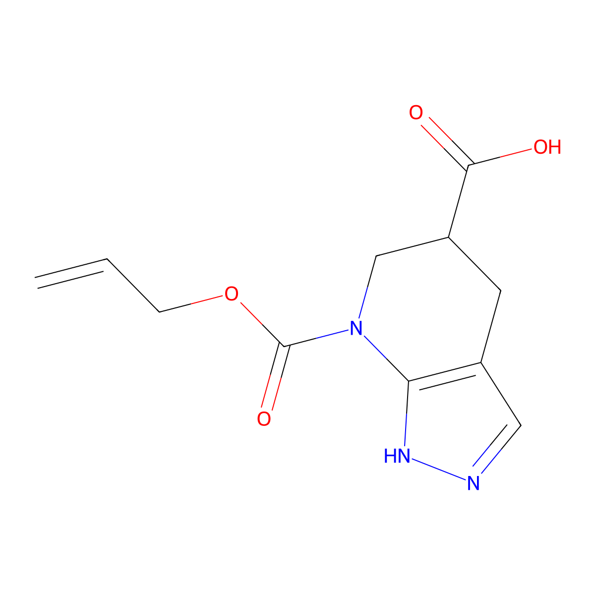 7-[(prop-2-en-1-yloxy)carbonyl]-1H,4H,5H,6H,7H-pyrazolo[3,4-b]pyridine-5-carboxylic acid molecular structure, CAS 2680733-45-1