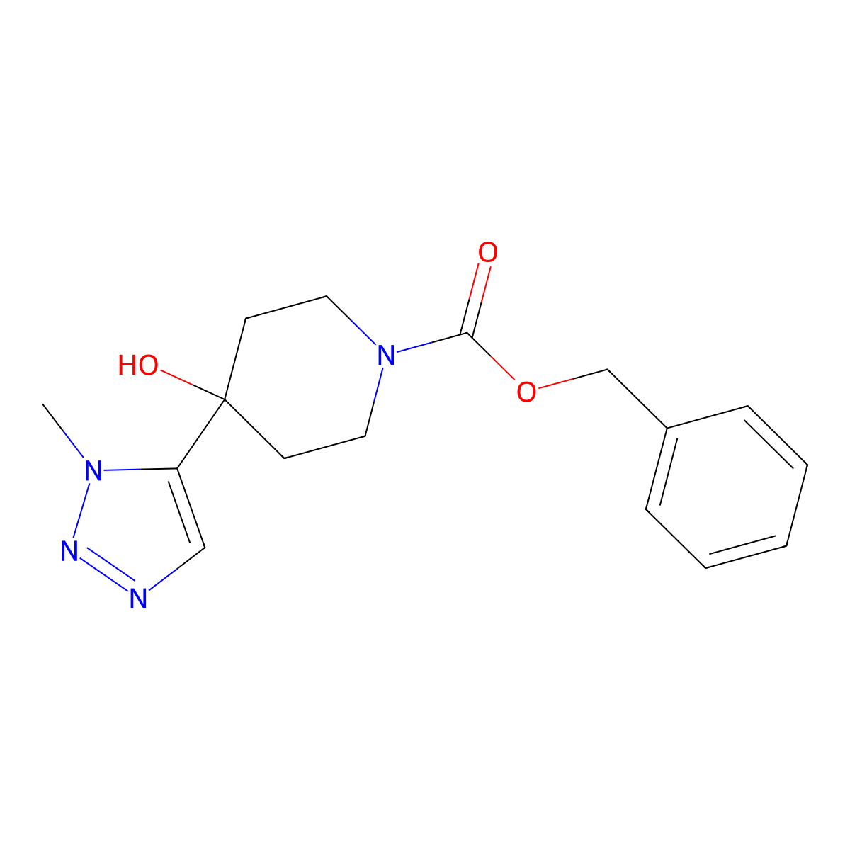 benzyl 4-hydroxy-4-(1-methyl-1H-1,2,3-triazol-5-yl)piperidine-1-carboxylate molecular structure, CAS 2680733-50-8