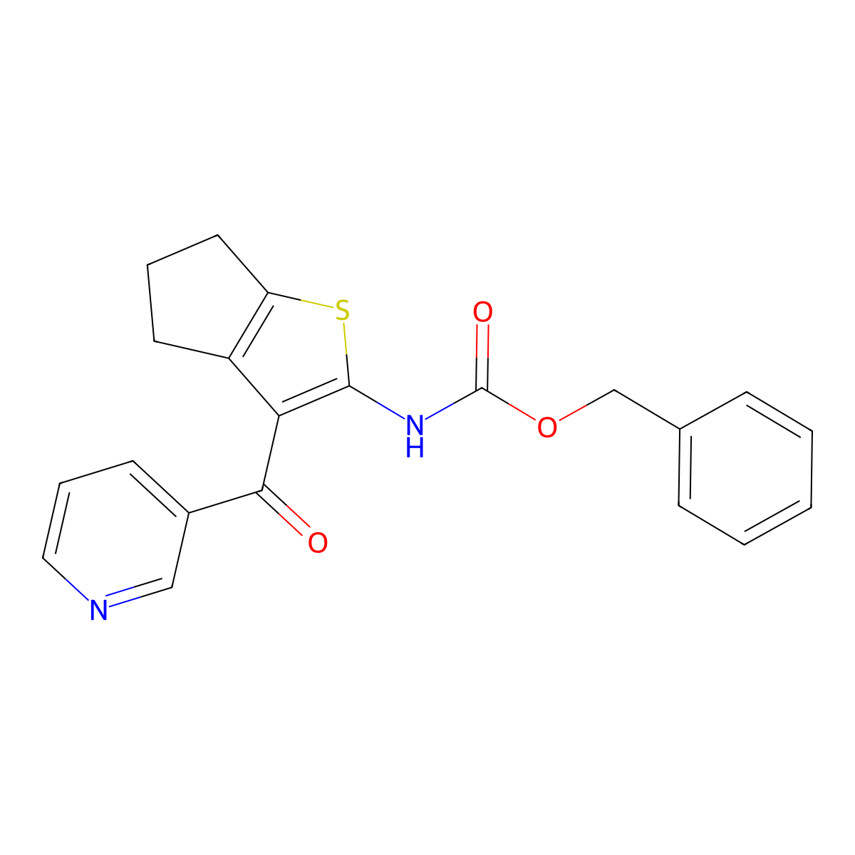 benzyl N-[3-(pyridine-3-carbonyl)-4H,5H,6H-cyclopenta[b]thiophen-2-yl]carbamate molecular structure, CAS 2680733-62-2