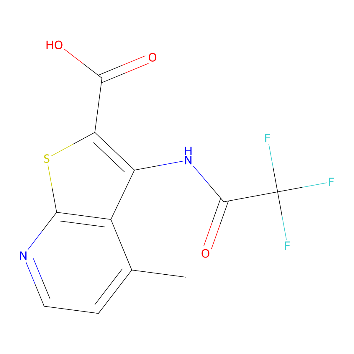 4-Methyl-3-(2,2,2-trifluoroacetamido)thieno[2,3-b]pyridine-2-carboxylic acid molecular structure, CAS 2680733-66-6