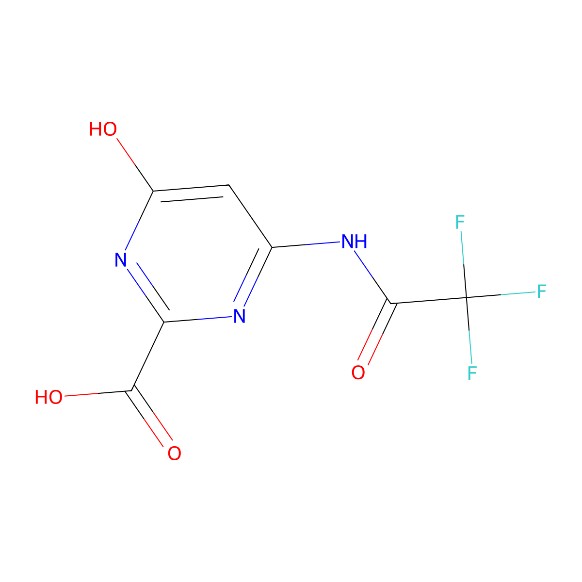 4-Hydroxy-6-(2,2,2-trifluoroacetamido)pyrimidine-2-carboxylic acid molecular structure, CAS 2680733-77-9