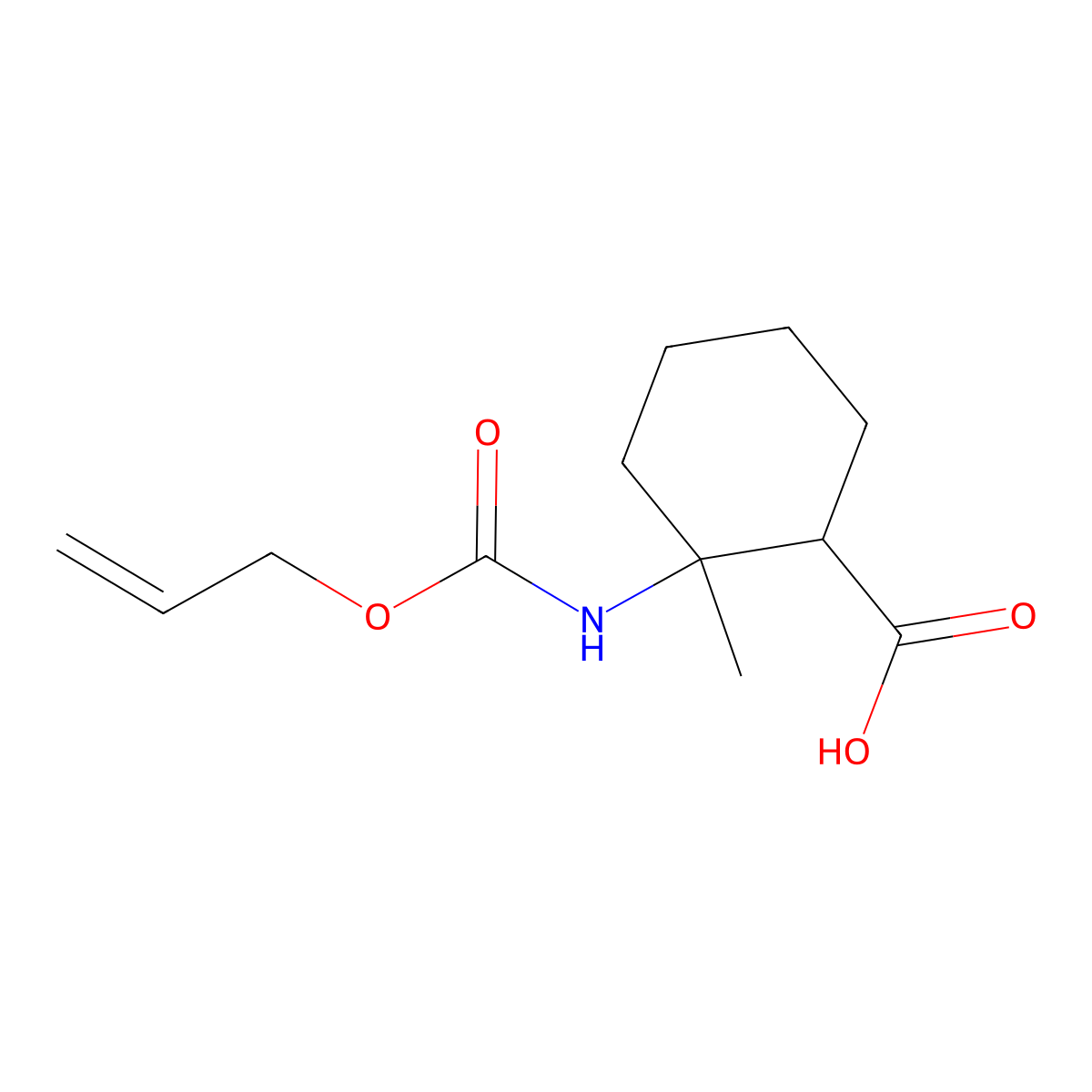 2-Methyl-2-{[(prop-2-en-1-yloxy)carbonyl]amino}cyclohexane-1-carboxylic acid molecular structure, CAS 2680733-83-7