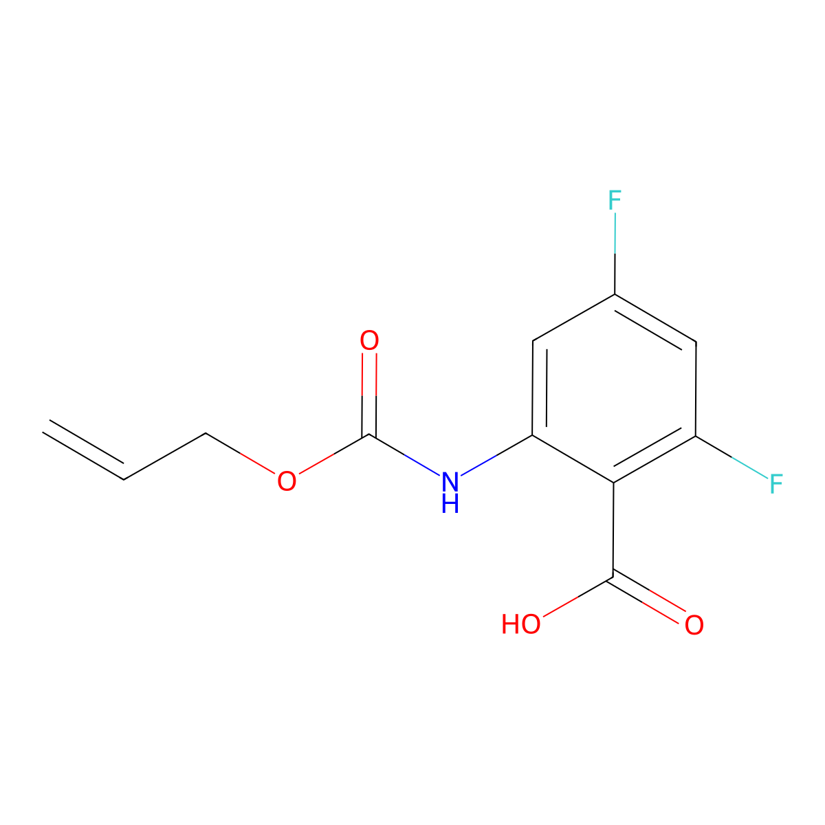 2,4-Difluoro-6-{[(prop-2-en-1-yloxy)carbonyl]amino}benzoic acid molecular structure, CAS 2680733-93-9