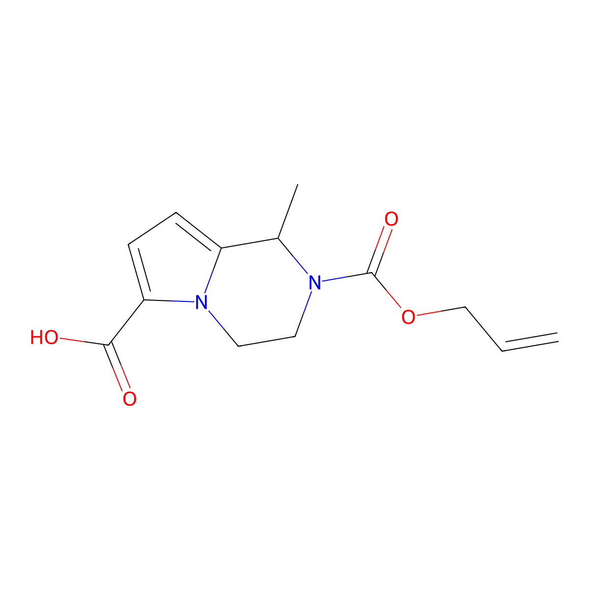 1-methyl-2-[(prop-2-en-1-yloxy)carbonyl]-1H,2H,3H,4H-pyrrolo[1,2-a]pyrazine-6-carboxylic acid molecular structure, CAS 2680733-94-0