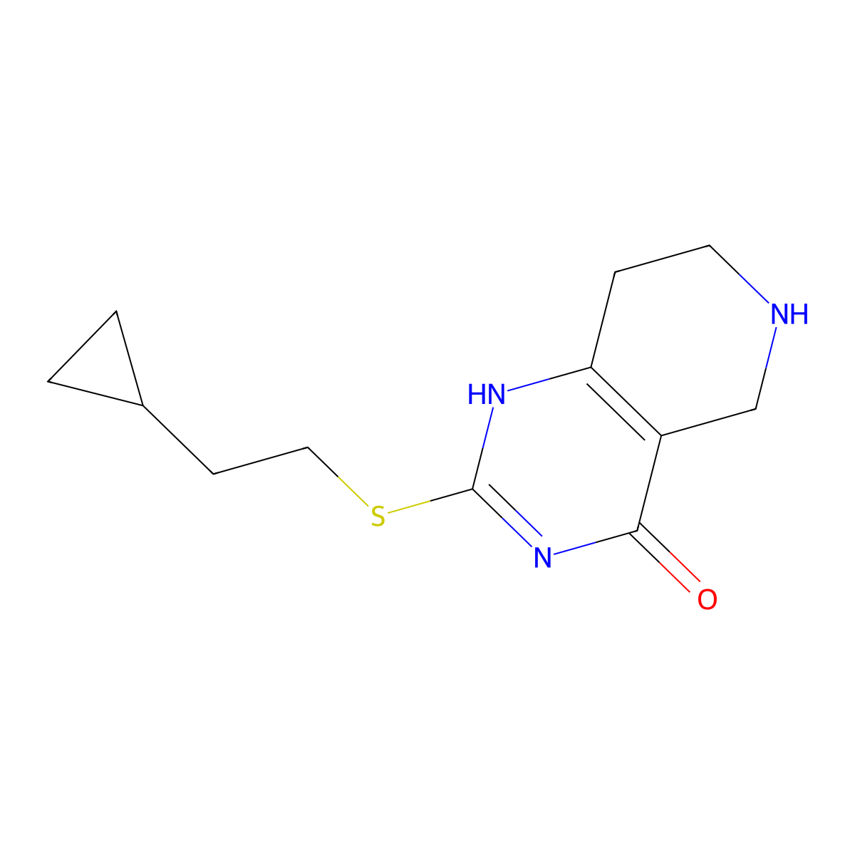 2-[(2-cyclopropylethyl)sulfanyl]-1H,4H,5H,6H,7H,8H-pyrido[4,3-d]pyrimidin-4-one molecular structure, CAS 2680734-02-3