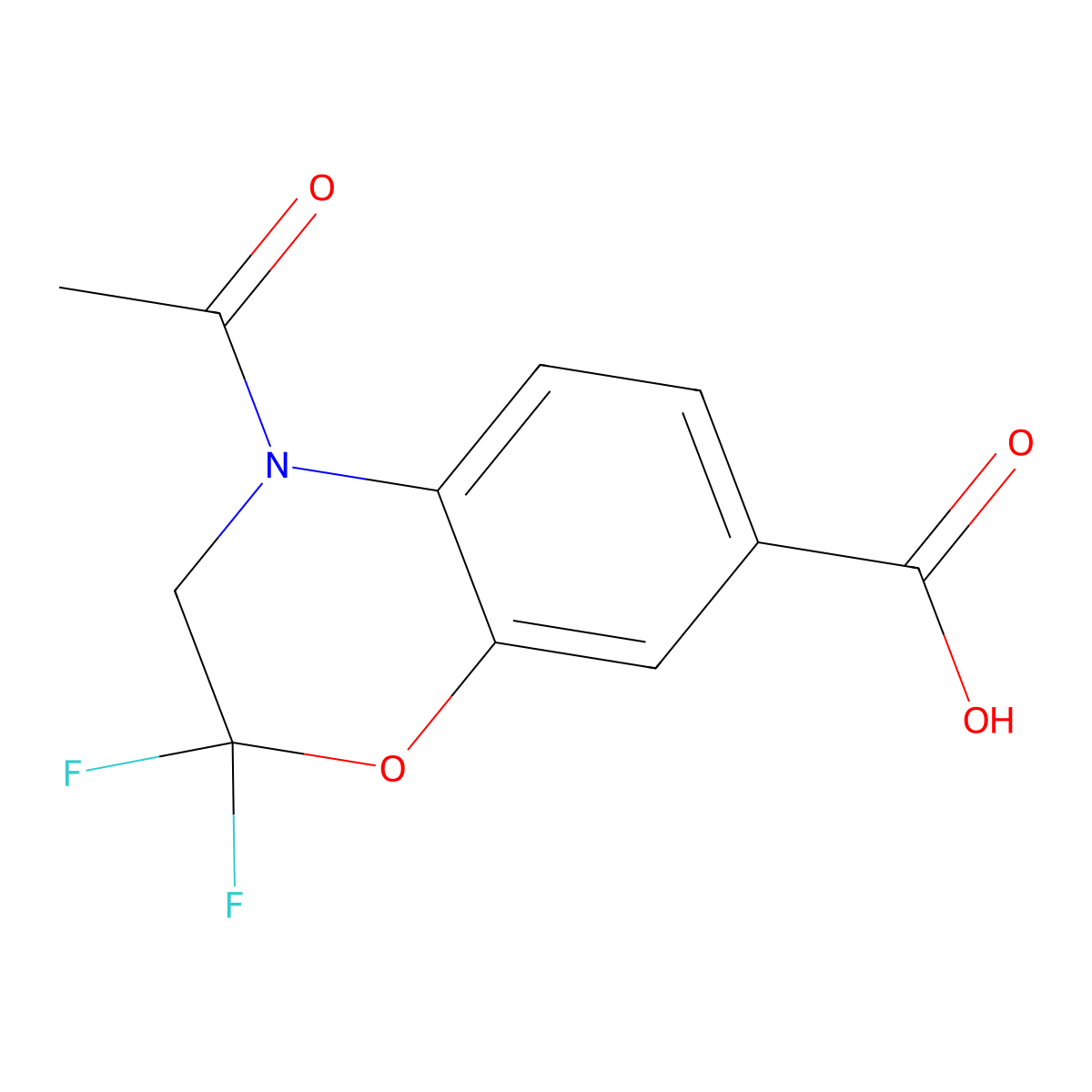 4-acetyl-2,2-difluoro-3,4-dihydro-2H-1,4-benzoxazine-7-carboxylic acid molecular structure, CAS 2680734-08-9