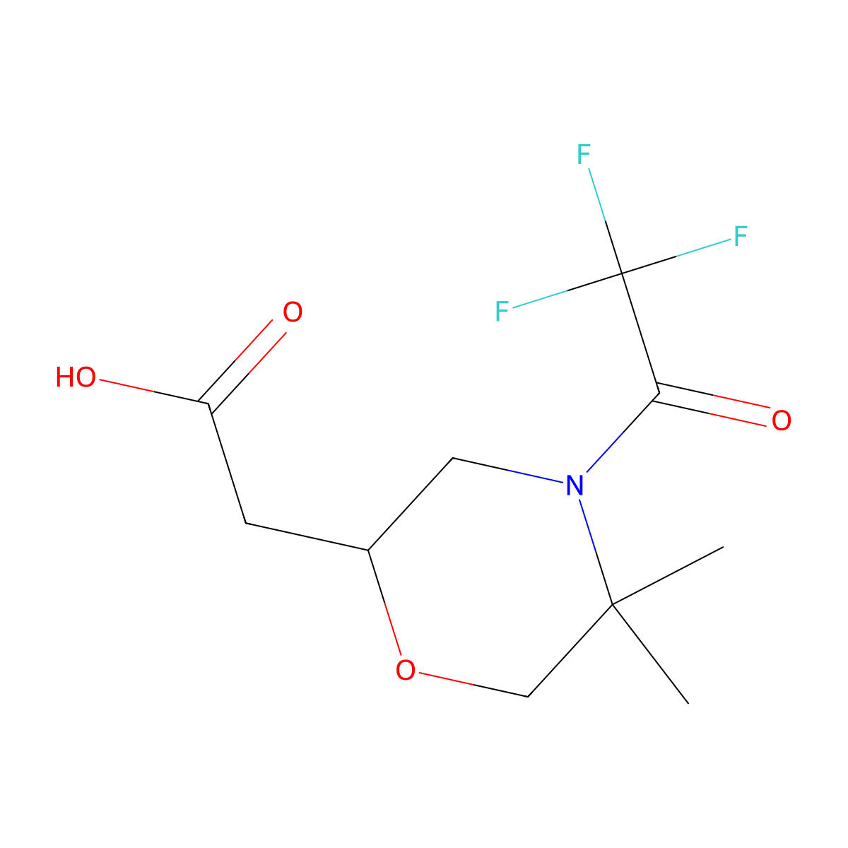 2-[5,5-Dimethyl-4-(2,2,2-trifluoroacetyl)morpholin-2-yl]acetic acid molecular structure, CAS 2680734-13-6