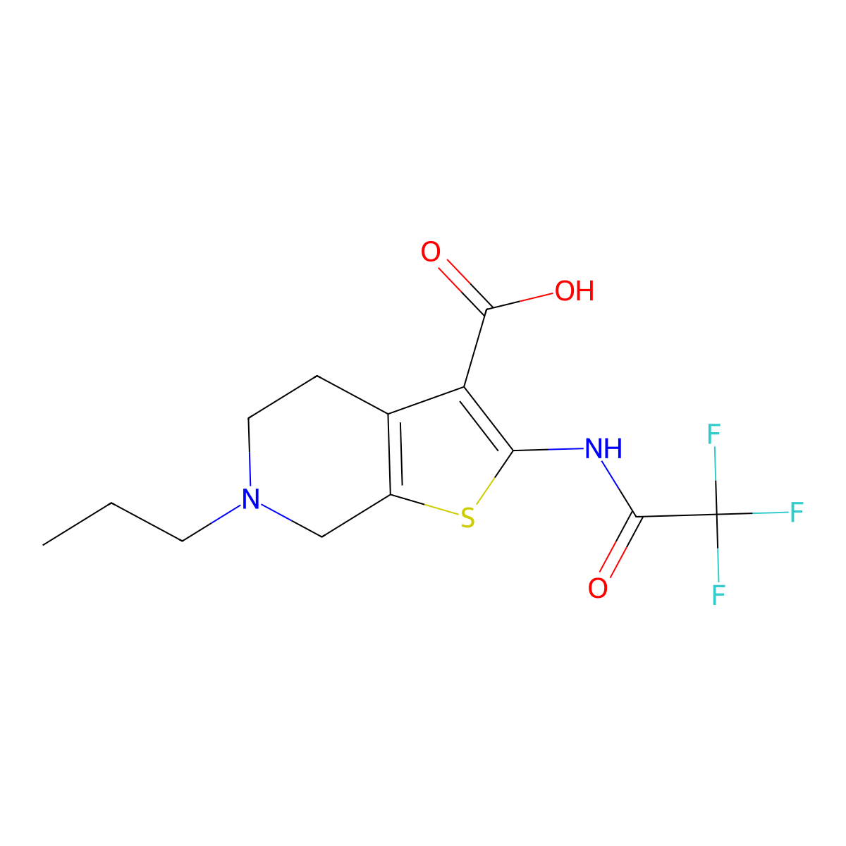 6-propyl-2-(2,2,2-trifluoroacetamido)-4H,5H,6H,7H-thieno[2,3-c]pyridine-3-carboxylic acid molecular structure, CAS 2680734-19-2