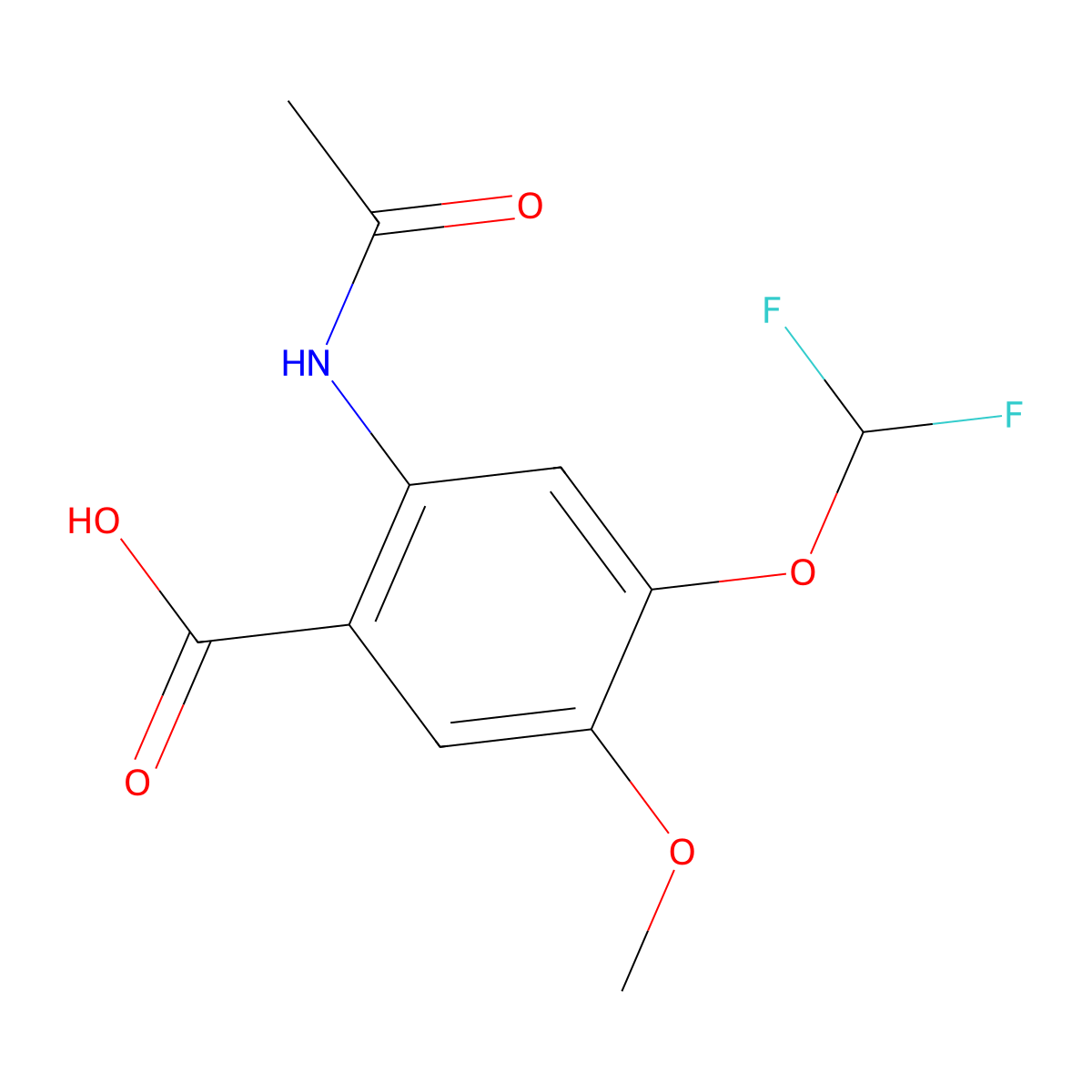 4-(Difluoromethoxy)-2-acetamido-5-methoxybenzoic acid molecular structure, CAS 2680734-26-1