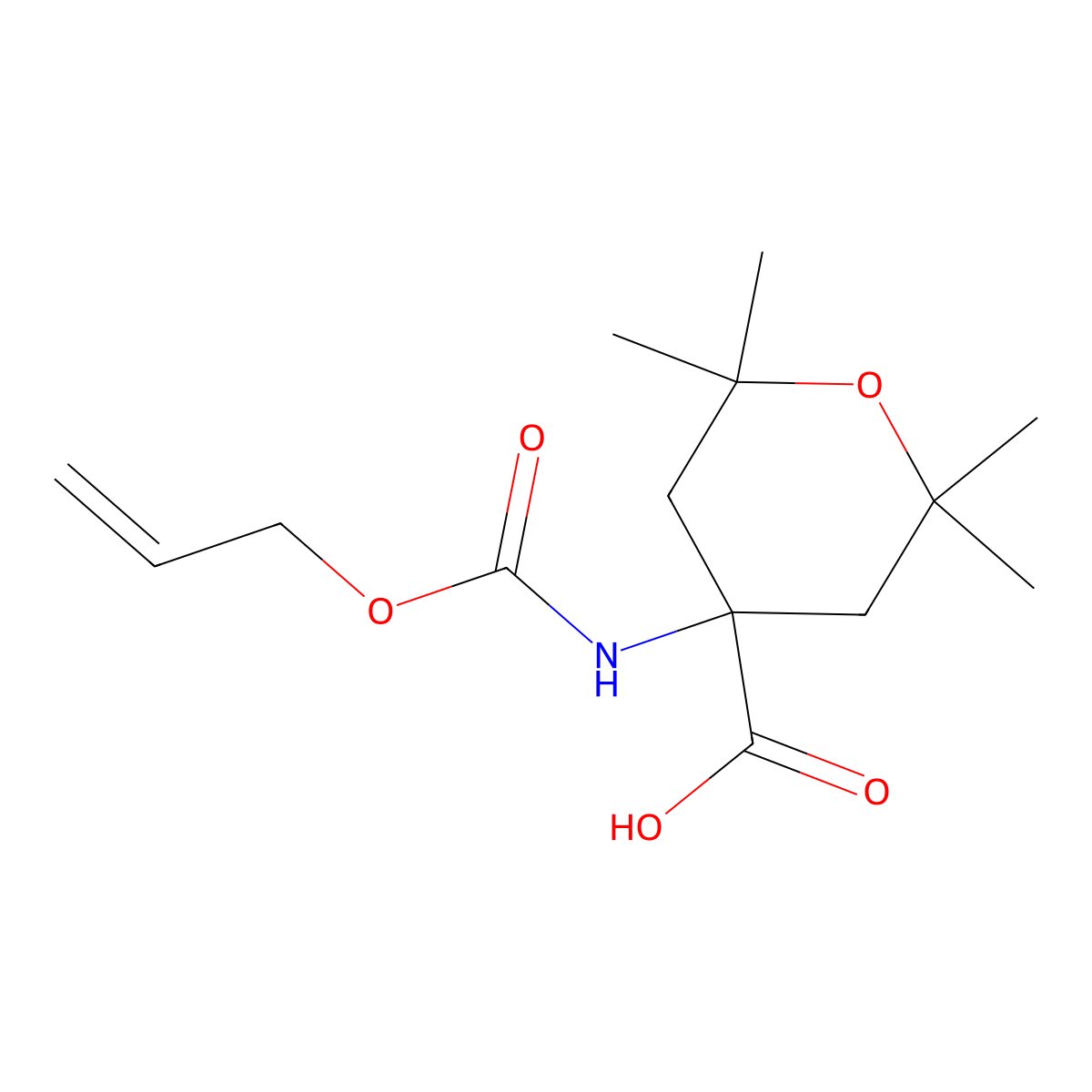 2,2,6,6-Tetramethyl-4-{[(prop-2-en-1-yloxy)carbonyl]amino}oxane-4-carboxylic acid molecular structure, CAS 2680734-28-3