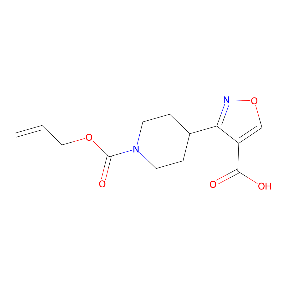 3-{1-[(Prop-2-en-1-yloxy)carbonyl]piperidin-4-yl}-1,2-oxazole-4-carboxylic acid molecular structure, CAS 2680734-32-9