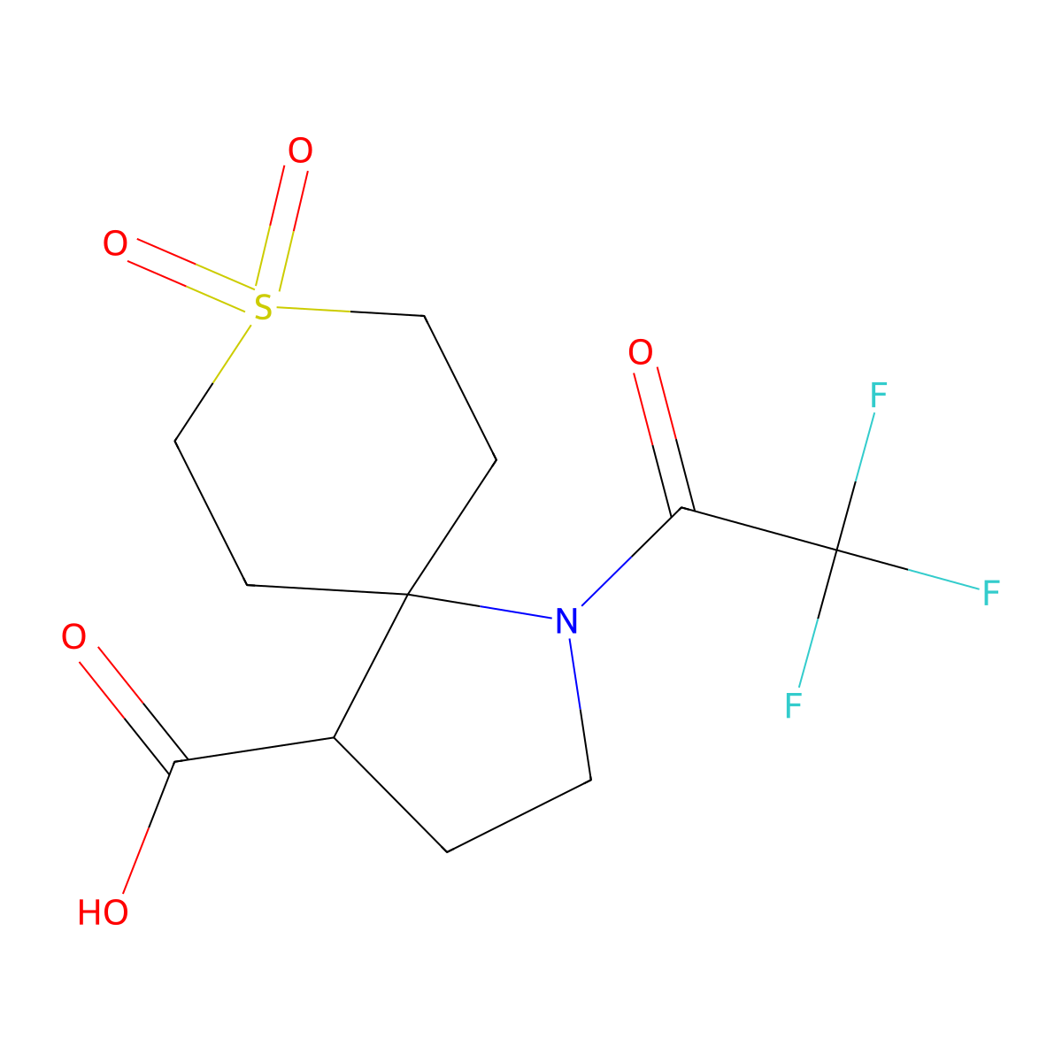 8,8-Dioxo-1-(2,2,2-trifluoroacetyl)-8lambda6-thia-1-azaspiro[4.5]decane-4-carboxylic acid molecular structure, CAS 2680734-36-3