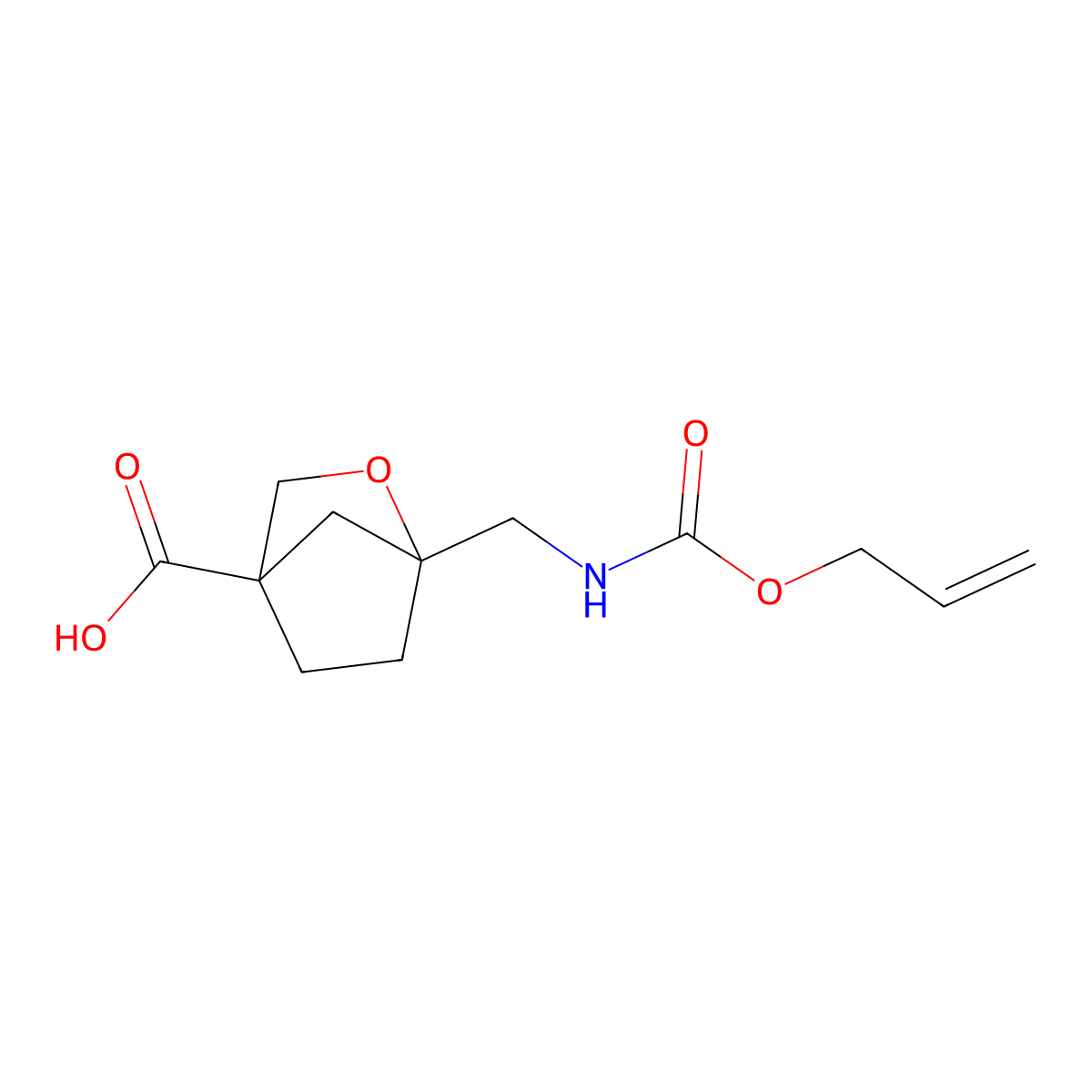 1-({[(Prop-2-en-1-yloxy)carbonyl]amino}methyl)-2-oxabicyclo[2.2.1]heptane-4-carboxylic acid molecular structure, CAS 2680734-38-5