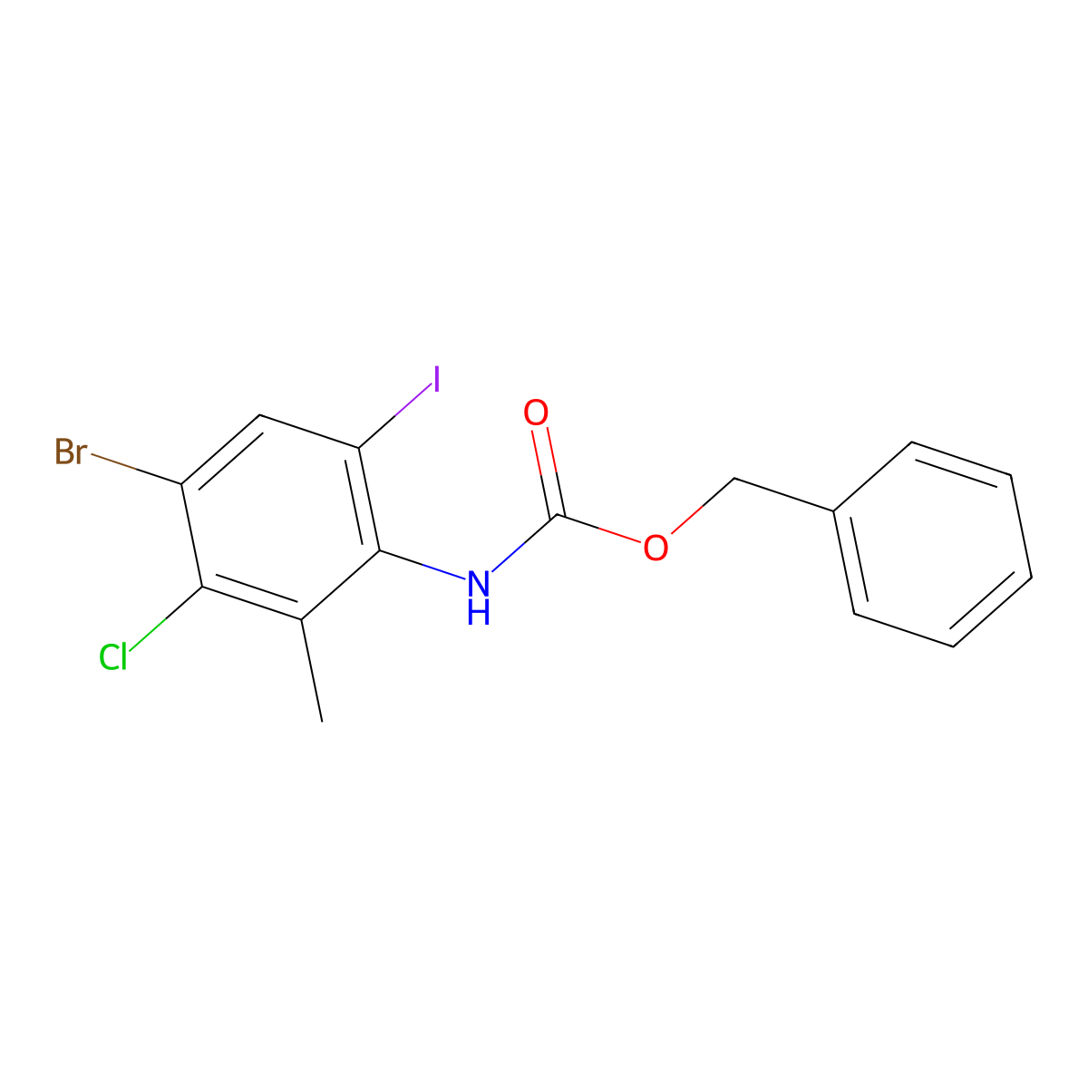 benzyl N-(4-bromo-3-chloro-6-iodo-2-methylphenyl)carbamate molecular structure, CAS 2680734-49-8