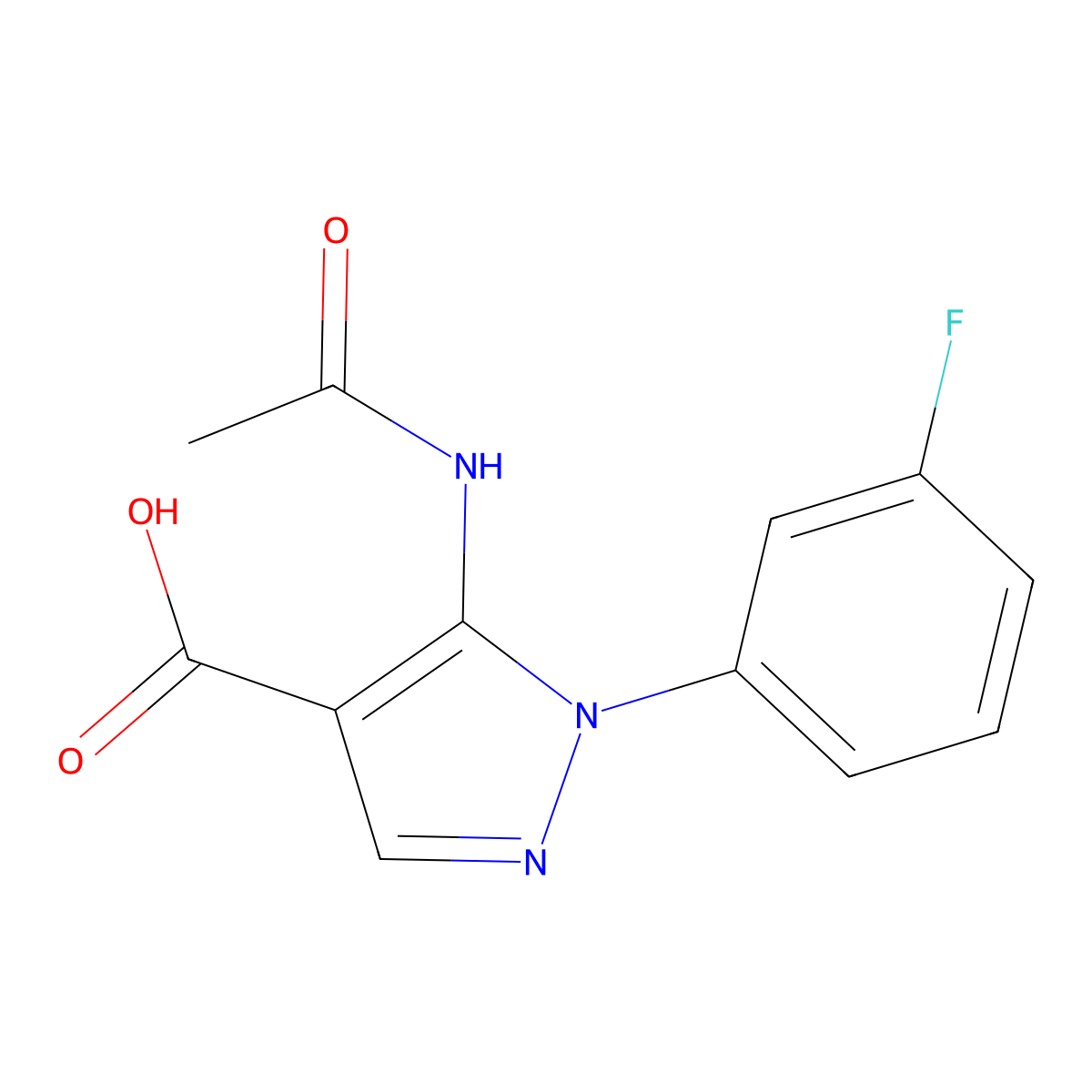 5-acetamido-1-(3-fluorophenyl)-1H-pyrazole-4-carboxylic acid molecular structure, CAS 2680734-62-5