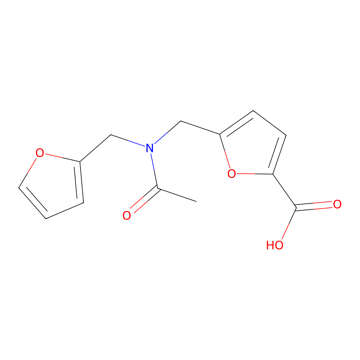 5-({N-[(furan-2-yl)methyl]acetamido}methyl)furan-2-carboxylic acid molecular structure, CAS 2680734-66-9