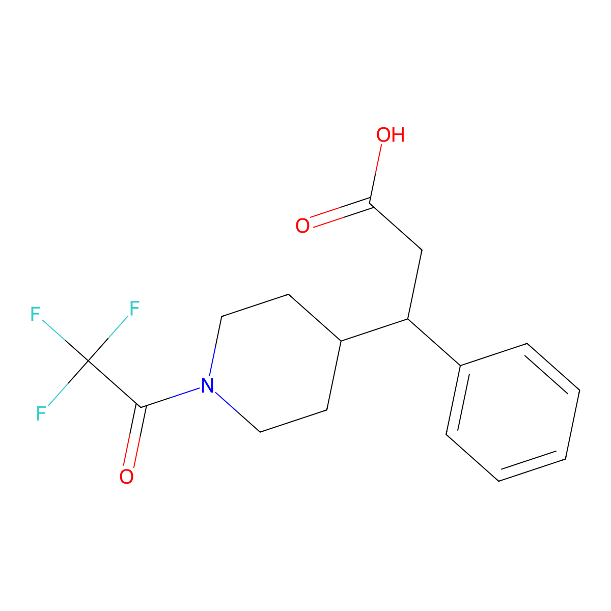 3-Phenyl-3-[1-(2,2,2-trifluoroacetyl)piperidin-4-yl]propanoic acid molecular structure, CAS 2680734-68-1