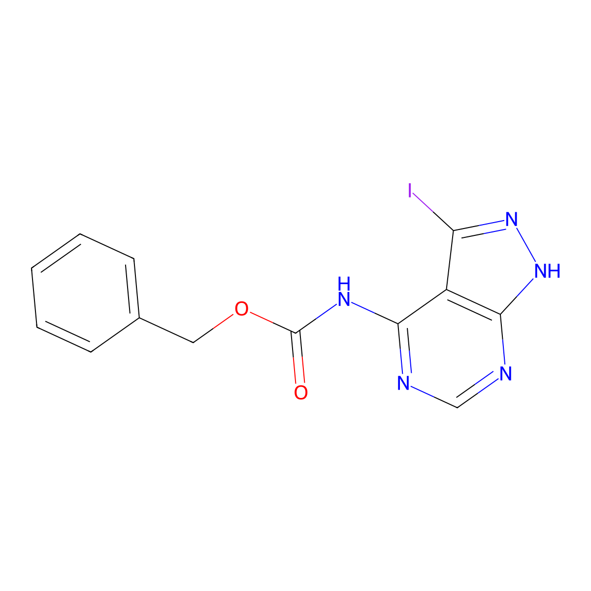 benzyl N-{3-iodo-1H-pyrazolo[3,4-d]pyrimidin-4-yl}carbamate molecular structure, CAS 2680734-87-4