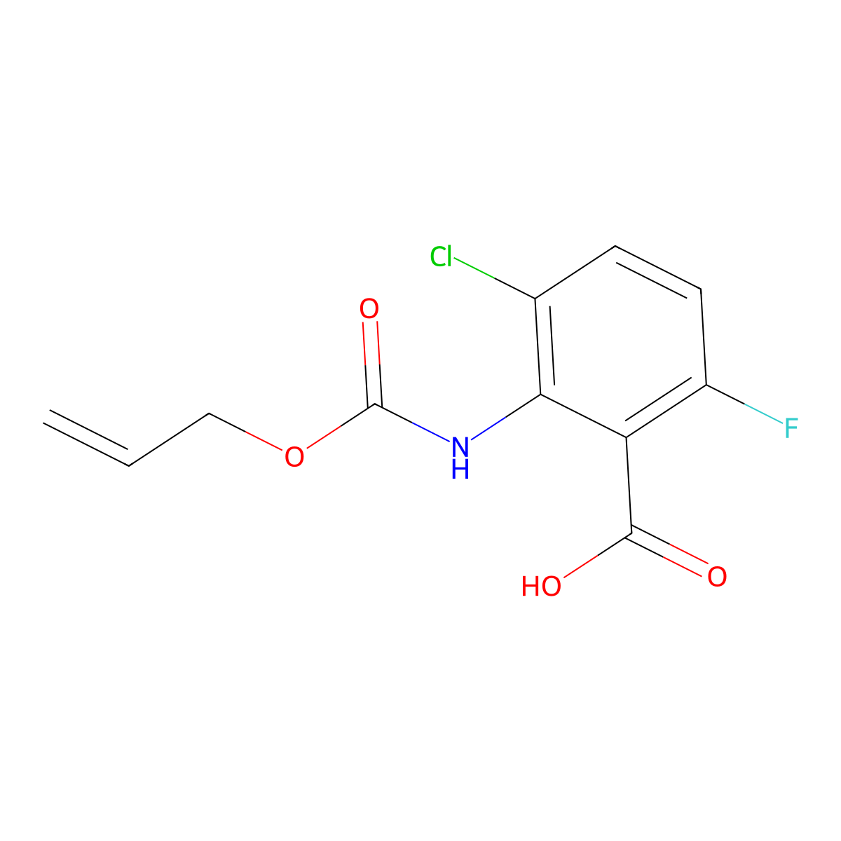 3-Chloro-6-fluoro-2-{[(prop-2-en-1-yloxy)carbonyl]amino}benzoic acid molecular structure, CAS 2680735-04-8