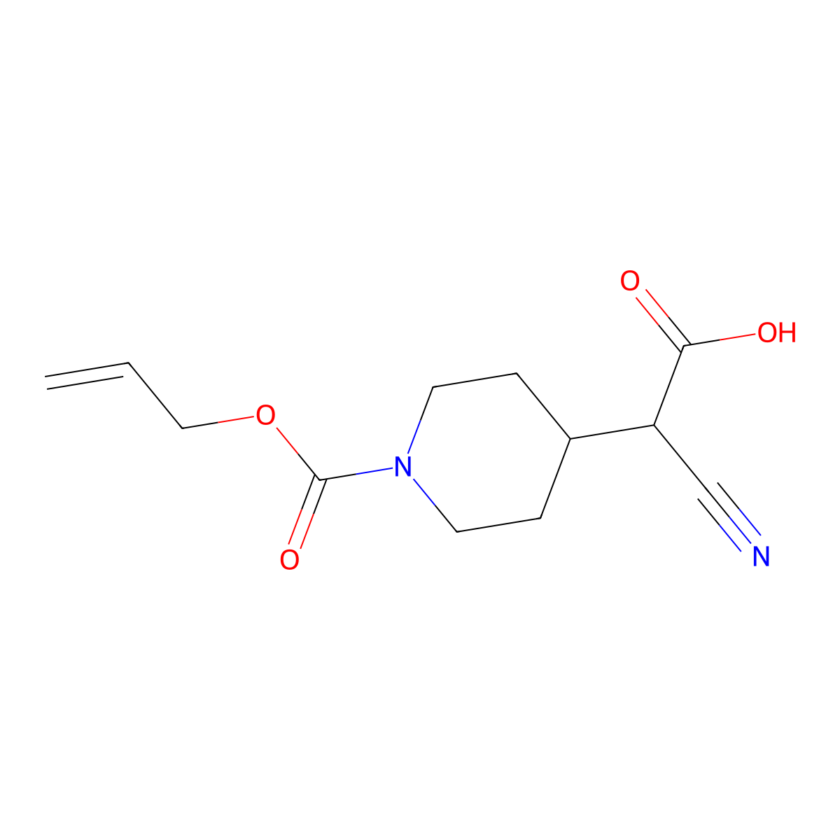 2-Cyano-2-{1-[(prop-2-en-1-yloxy)carbonyl]piperidin-4-yl}acetic acid molecular structure, CAS 2680735-07-1