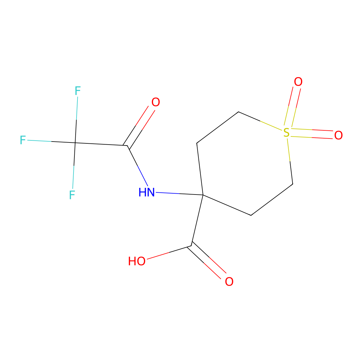 1,1-Dioxo-4-(2,2,2-trifluoroacetamido)-1lambda6-thiane-4-carboxylic acid molecular structure, CAS 2680735-10-6