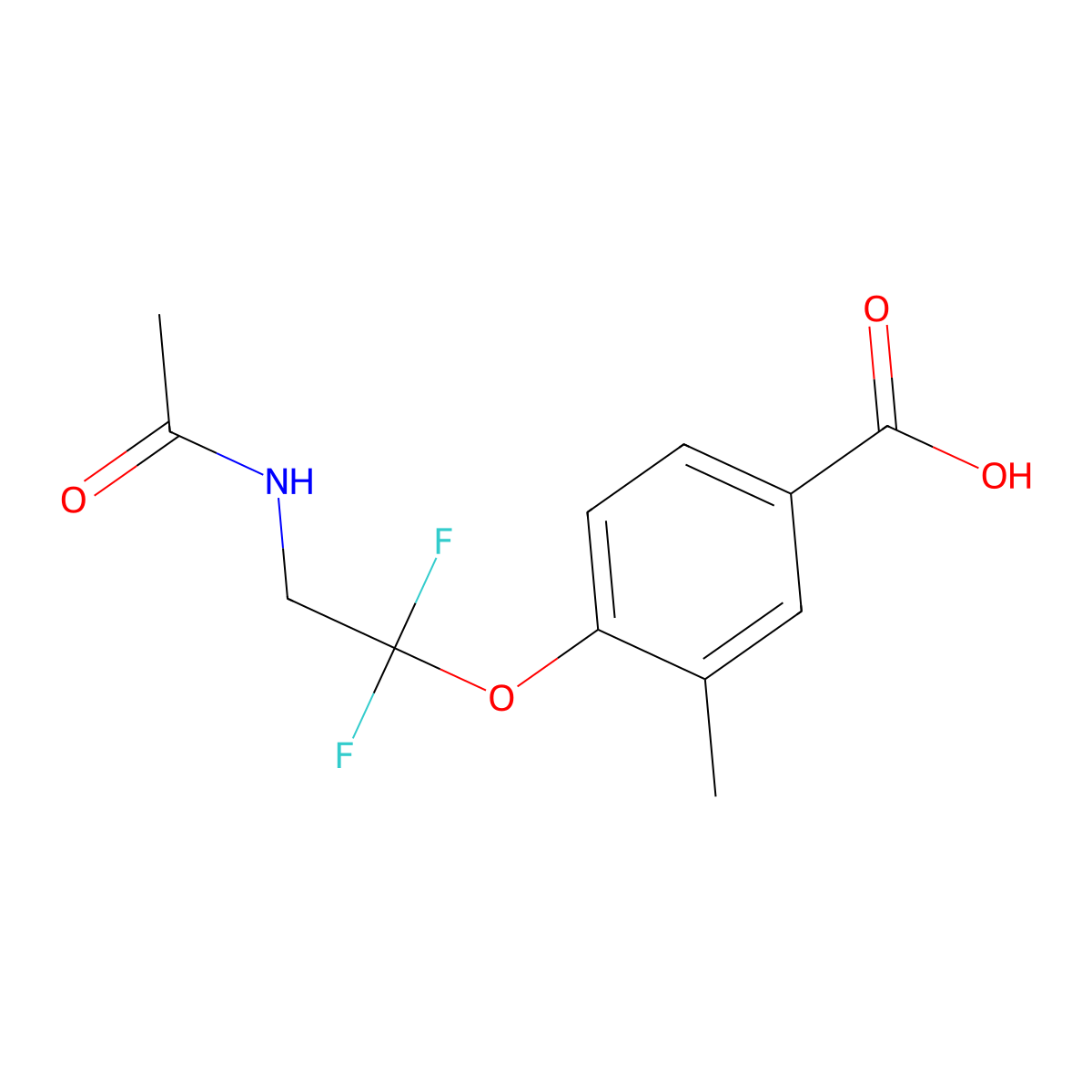 4-(2-Acetamido-1,1-difluoroethoxy)-3-methylbenzoic acid molecular structure, CAS 2680735-42-4