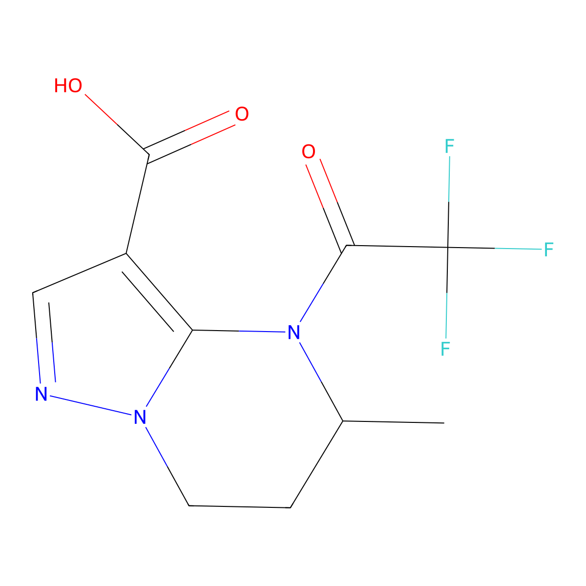 5-methyl-4-(2,2,2-trifluoroacetyl)-4H,5H,6H,7H-pyrazolo[1,5-a]pyrimidine-3-carboxylic acid molecular structure, CAS 2680735-44-6