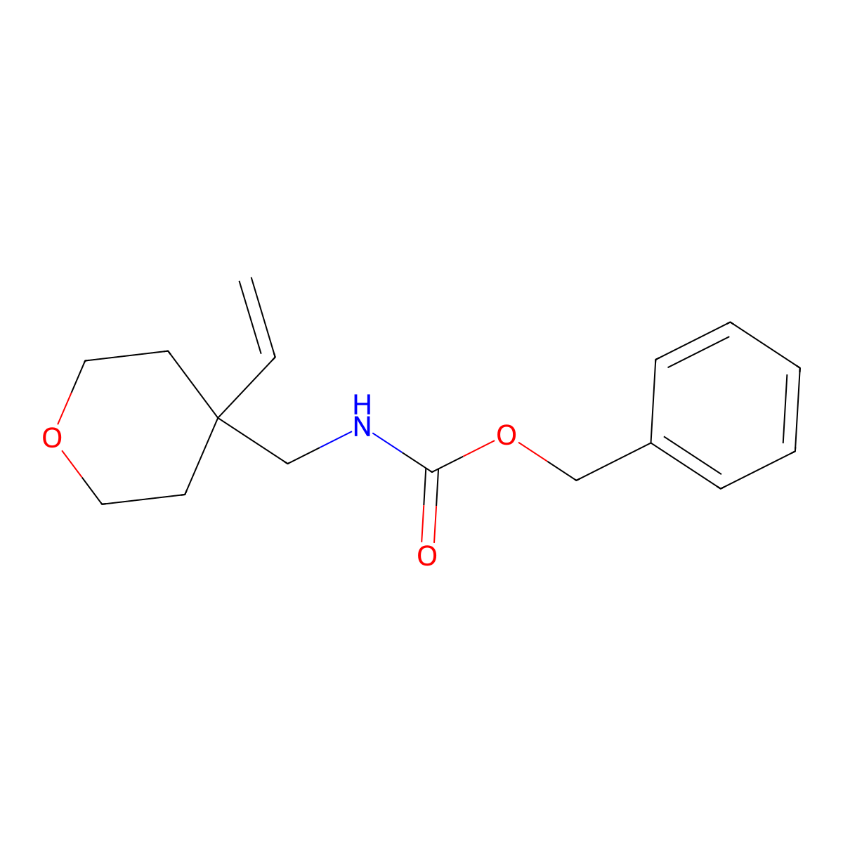 benzyl N-[(4-ethenyloxan-4-yl)methyl]carbamate molecular structure, CAS 2680735-49-1