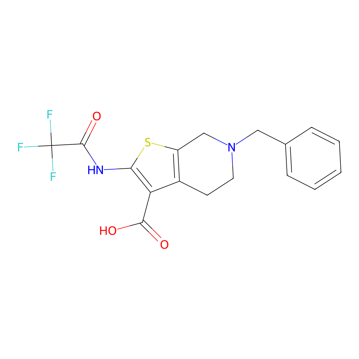 6-benzyl-2-(2,2,2-trifluoroacetamido)-4H,5H,6H,7H-thieno[2,3-c]pyridine-3-carboxylic acid molecular structure, CAS 2680735-64-0