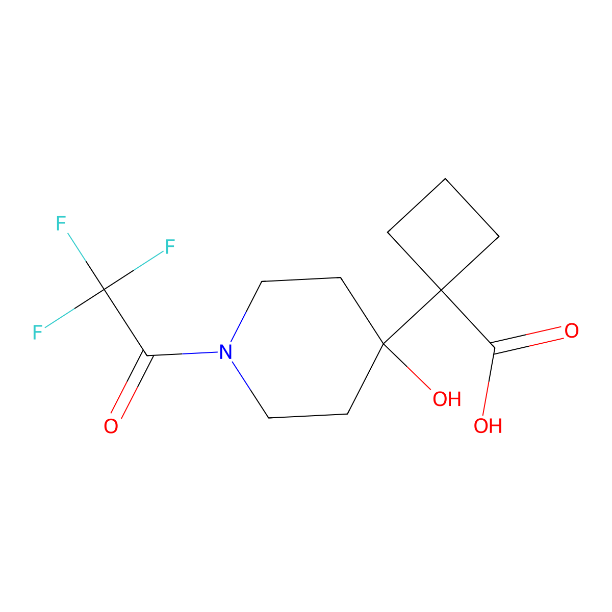 1-[4-Hydroxy-1-(2,2,2-trifluoroacetyl)piperidin-4-yl]cyclobutane-1-carboxylic acid molecular structure, CAS 2680735-69-5