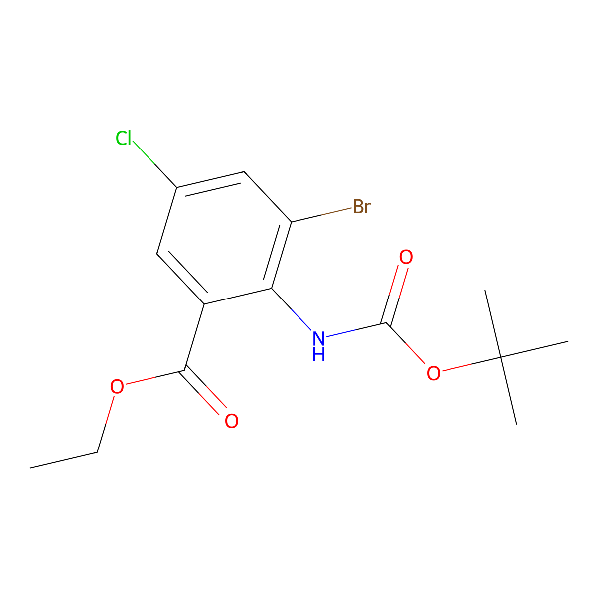 Ethyl 3-bromo-2-{[(tert-butoxy)carbonyl]amino}-5-chlorobenzoate molecular structure, CAS 2680736-09-6