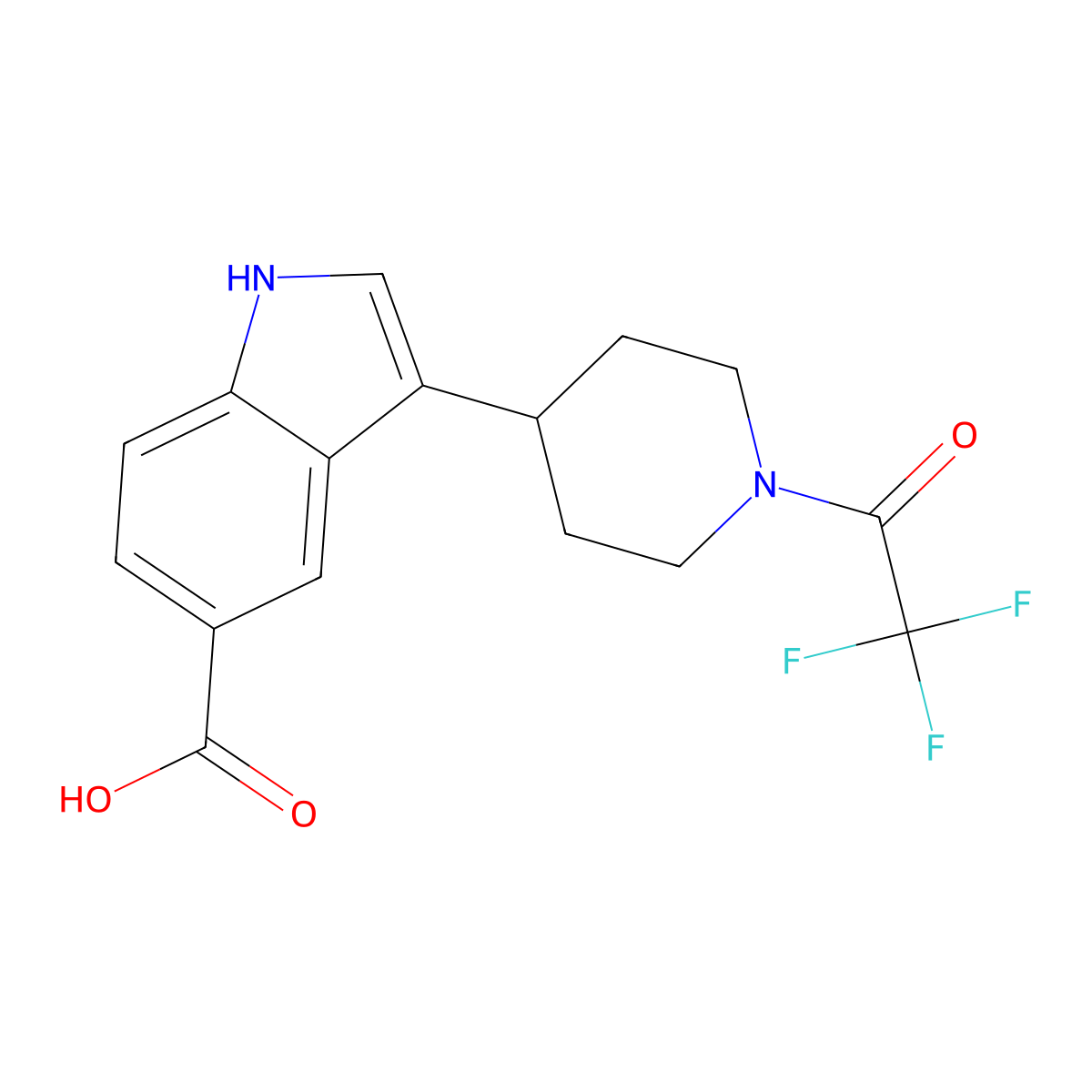 3-[1-(2,2,2-trifluoroacetyl)piperidin-4-yl]-1H-indole-5-carboxylic acid molecular structure, CAS 2680736-20-1