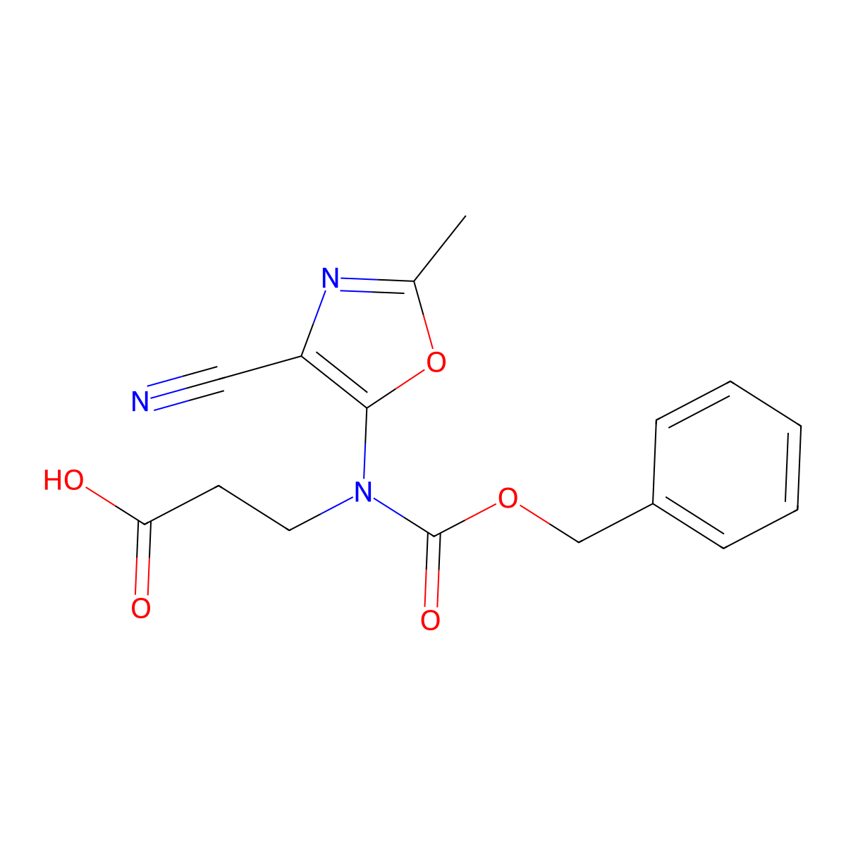 3-{[(Benzyloxy)carbonyl](4-cyano-2-methyl-1,3-oxazol-5-yl)amino}propanoic acid molecular structure, CAS 2680736-21-2