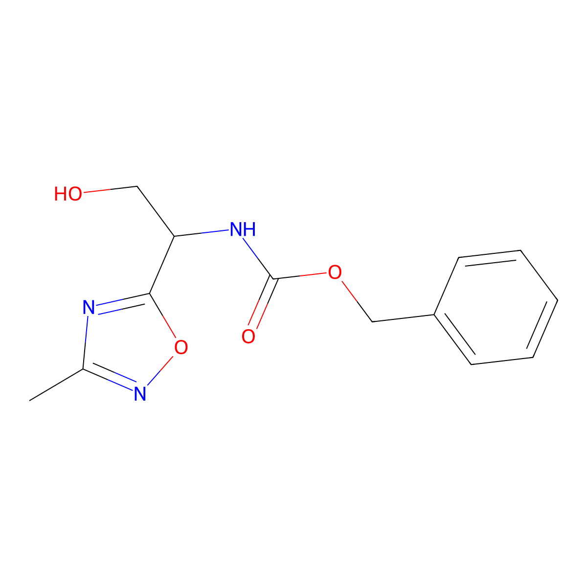 benzyl N-[2-hydroxy-1-(3-methyl-1,2,4-oxadiazol-5-yl)ethyl]carbamate molecular structure, CAS 2680736-39-2
