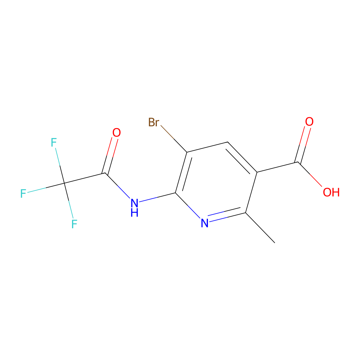 5-Bromo-2-methyl-6-(2,2,2-trifluoroacetamido)pyridine-3-carboxylic acid molecular structure, CAS 2680736-66-5