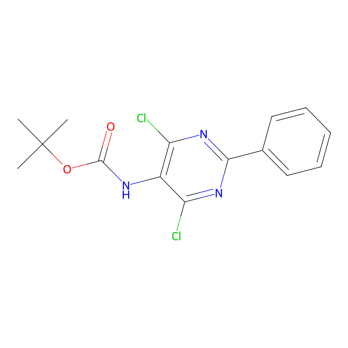 tert-butyl N-(4,6-dichloro-2-phenylpyrimidin-5-yl)carbamate molecular structure, CAS 2680736-76-7
