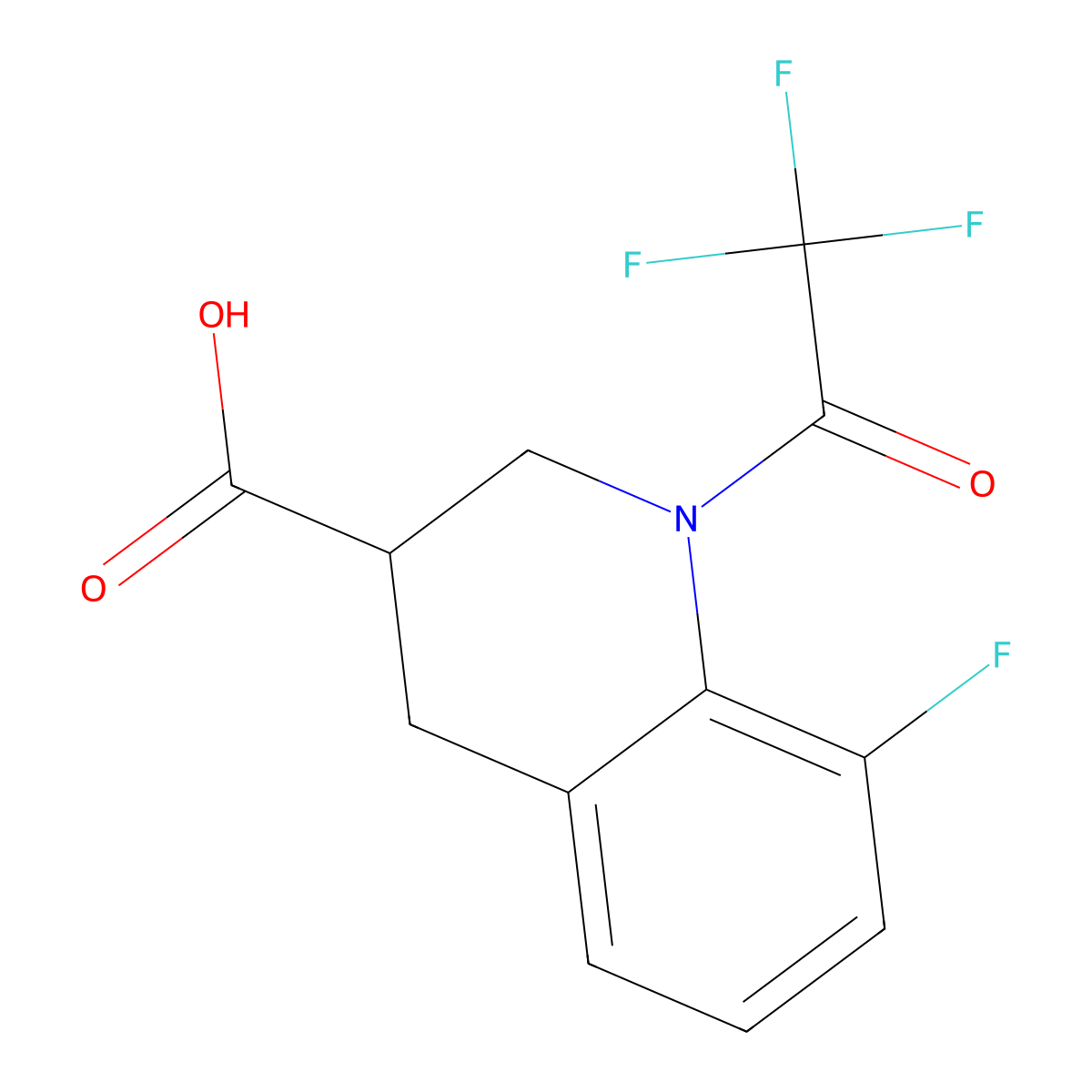 8-Fluoro-1-(2,2,2-trifluoroacetyl)-1,2,3,4-tetrahydroquinoline-3-carboxylic acid molecular structure, CAS 2680736-79-0