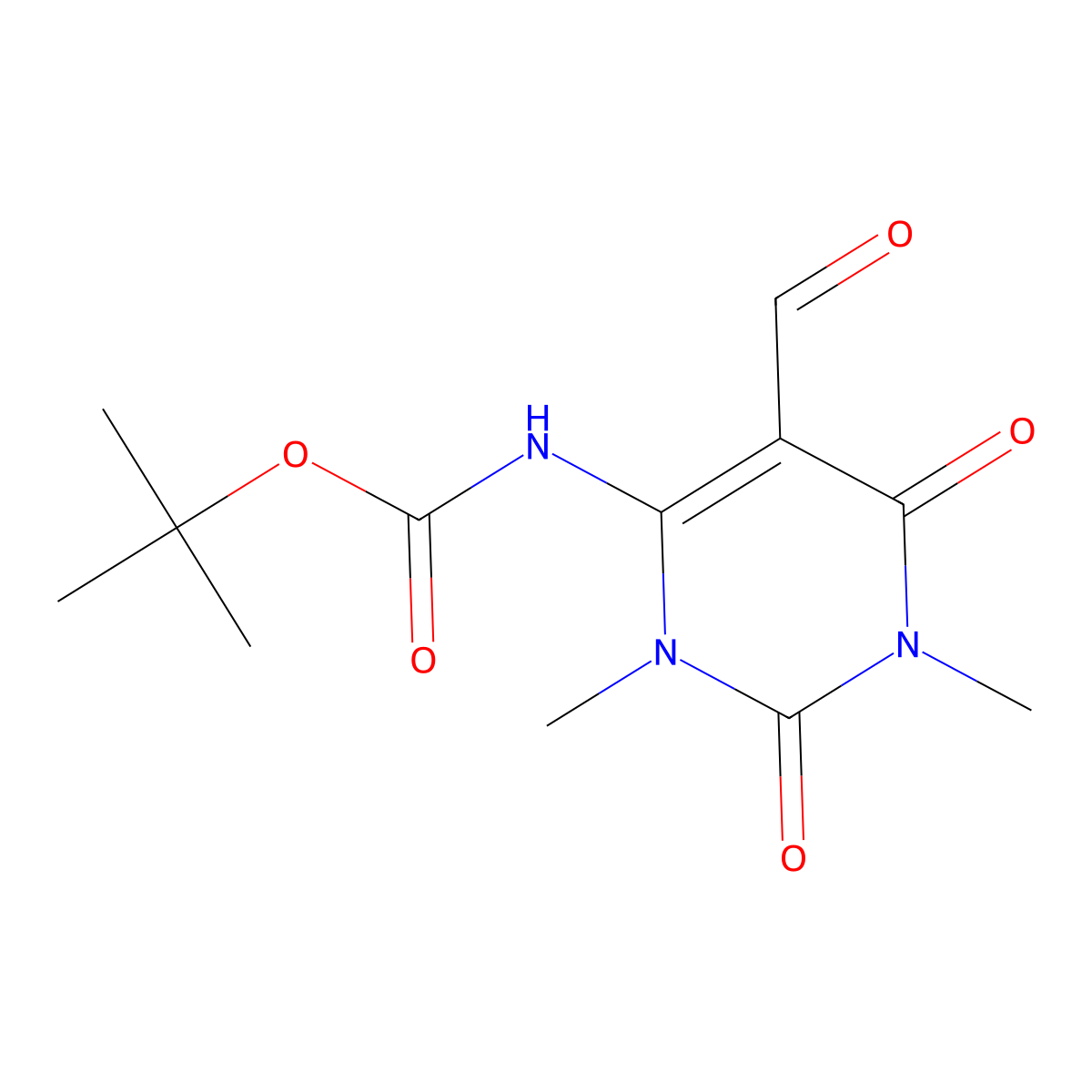 tert-butyl N-(5-formyl-1,3-dimethyl-2,6-dioxo-1,2,3,6-tetrahydropyrimidin-4-yl)carbamate molecular structure, CAS 2680736-98-3