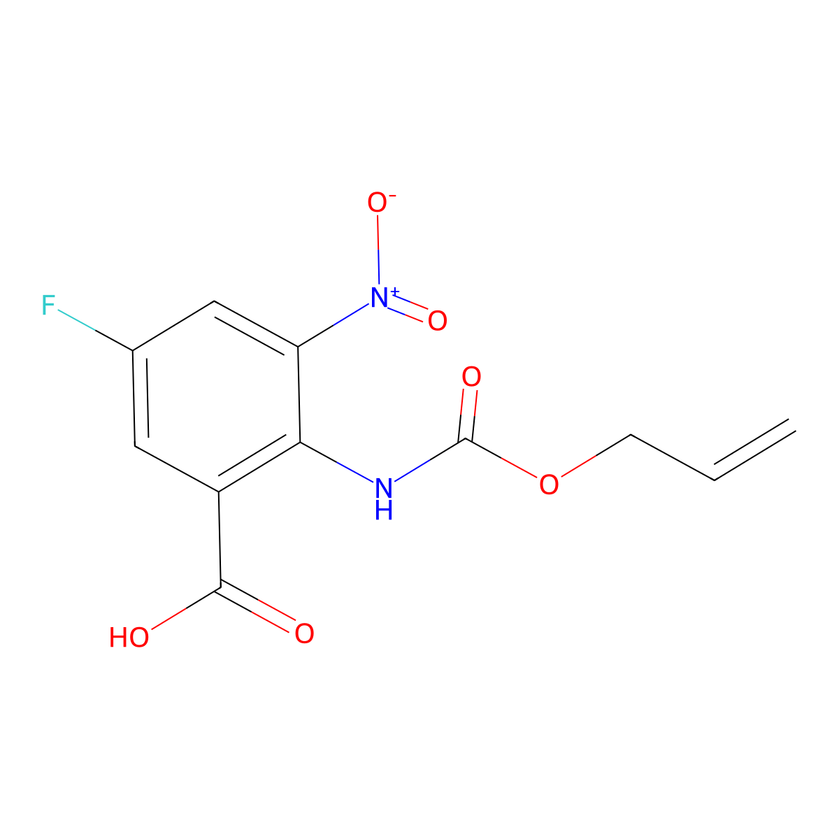 5-Fluoro-3-nitro-2-{[(prop-2-en-1-yloxy)carbonyl]amino}benzoic acid molecular structure, CAS 2680737-23-7
