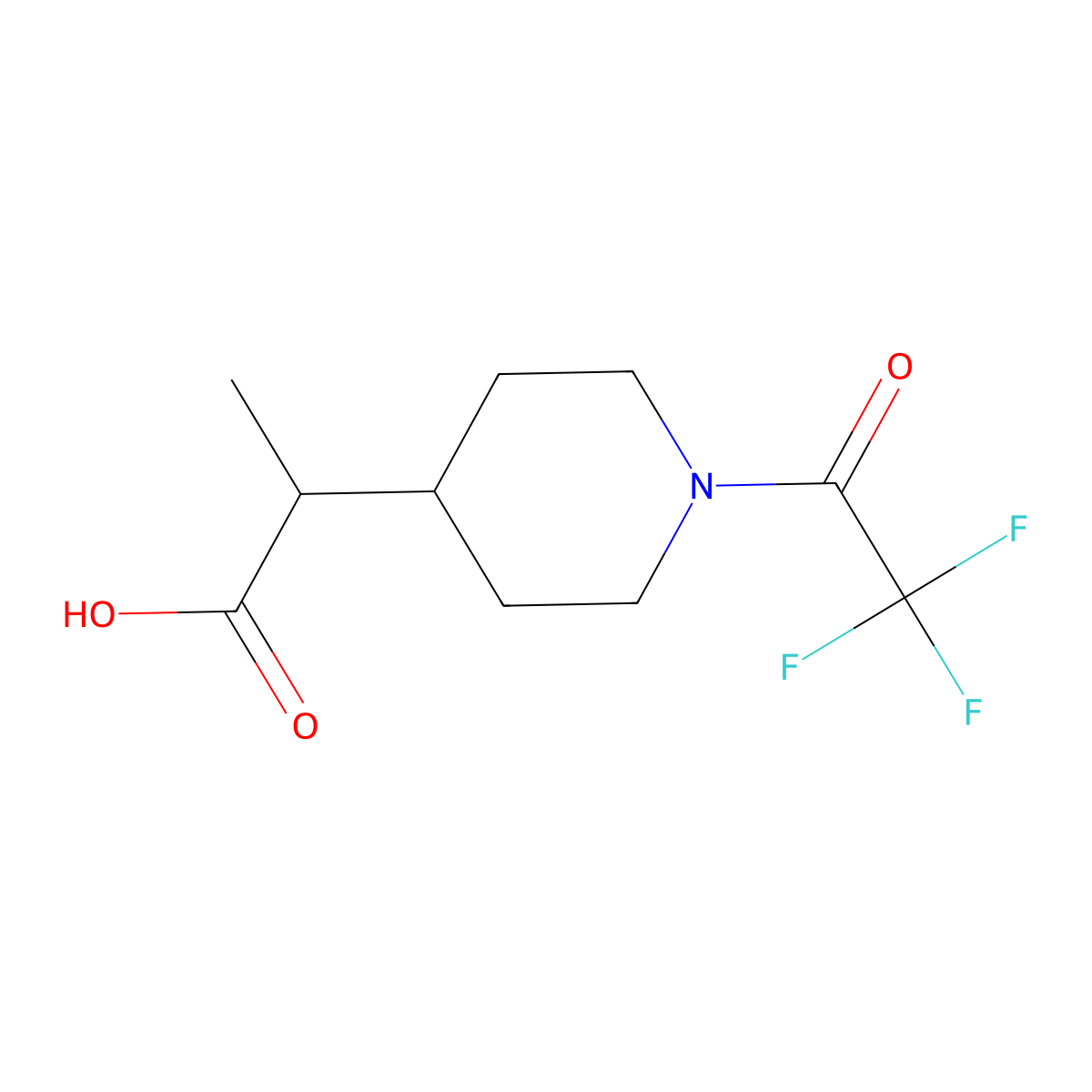 2-[1-(2,2,2-Trifluoroacetyl)piperidin-4-yl]propanoic acid molecular structure, CAS 2680737-26-0