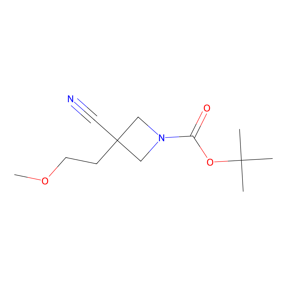 Tert-butyl 3-cyano-3-(2-methoxyethyl)azetidine-1-carboxylate molecular structure, CAS 2680737-41-9