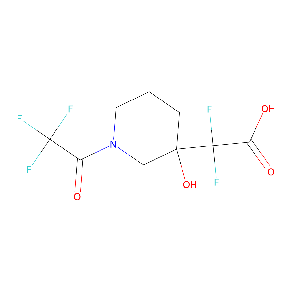 2,2-Difluoro-2-[3-hydroxy-1-(2,2,2-trifluoroacetyl)piperidin-3-yl]acetic acid molecular structure, CAS 2680737-56-6