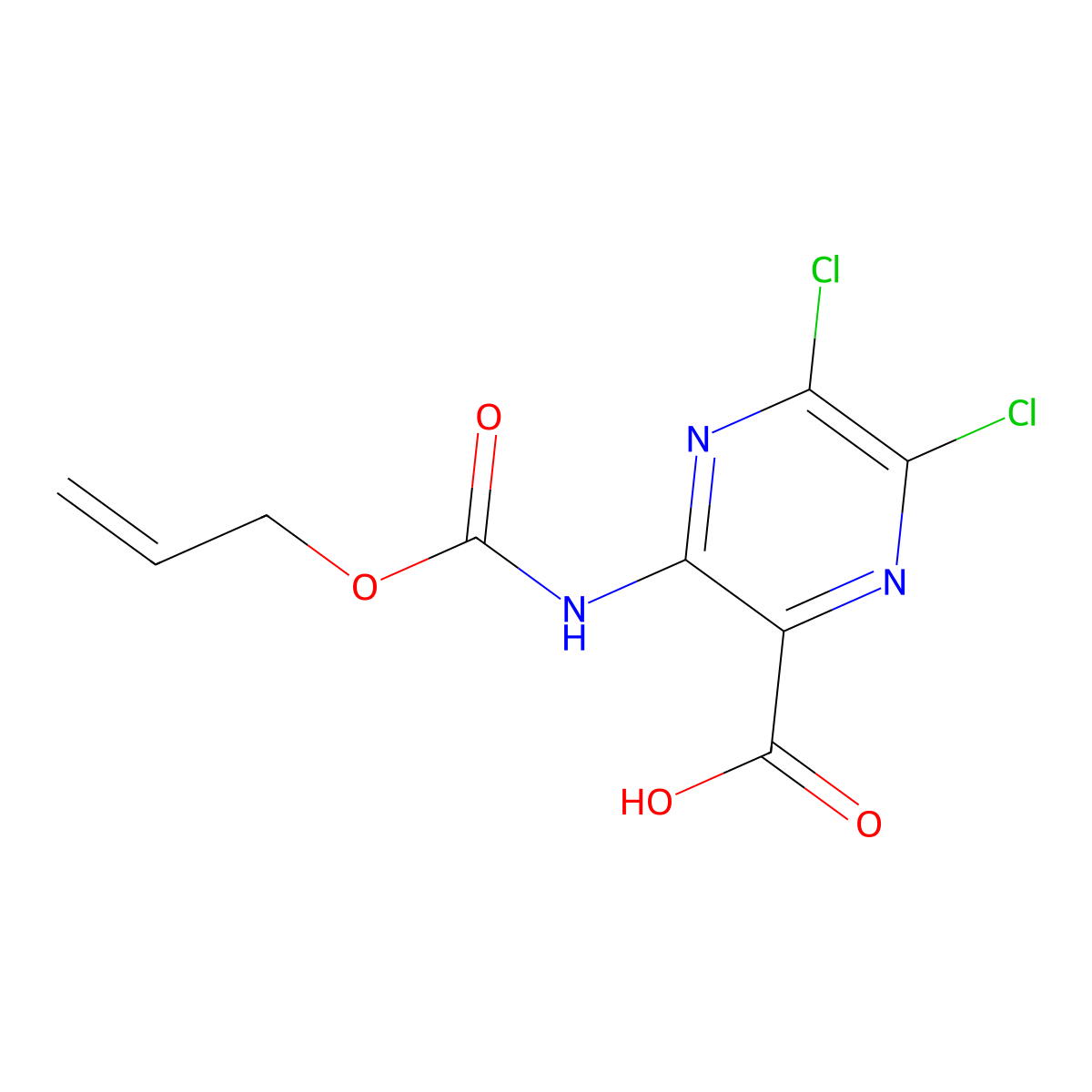 5,6-Dichloro-3-{[(prop-2-en-1-yloxy)carbonyl]amino}pyrazine-2-carboxylic acid molecular structure, CAS 2680737-67-9