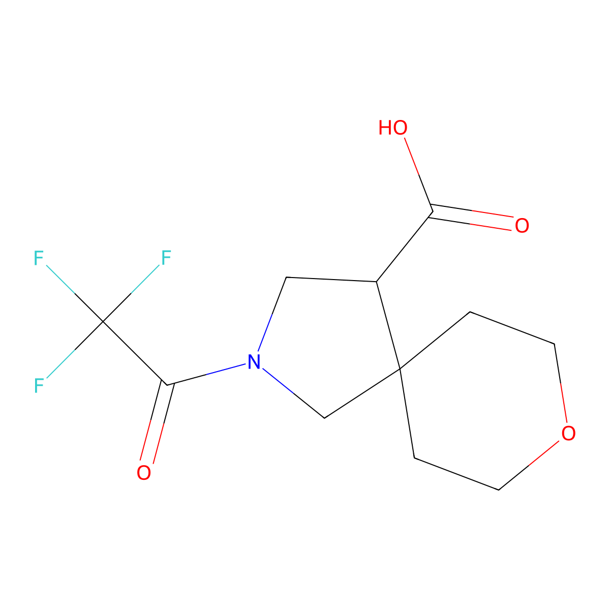 2-(2,2,2-Trifluoroacetyl)-8-oxa-2-azaspiro[4.5]decane-4-carboxylic acid molecular structure, CAS 2680737-74-8