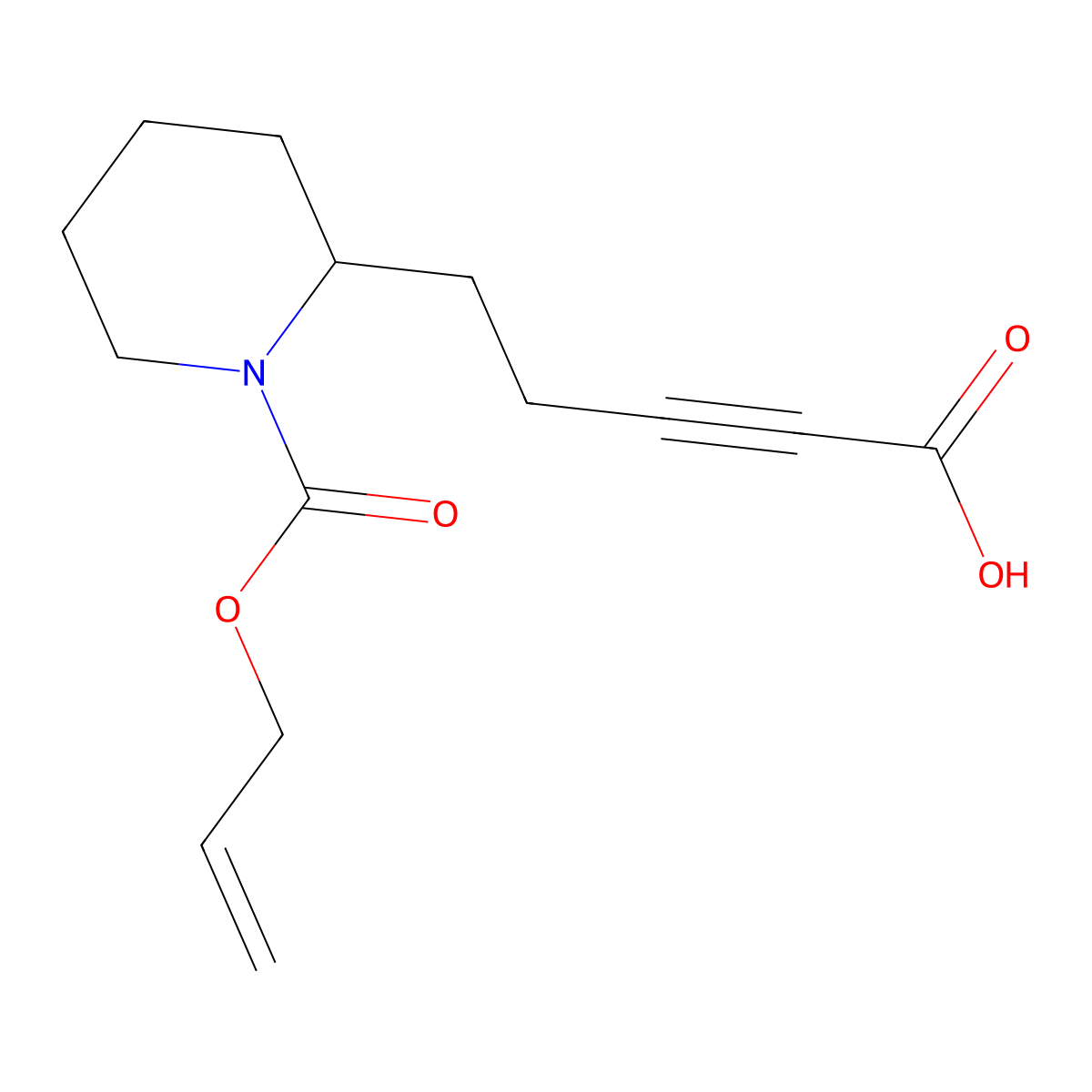5-{1-[(Prop-2-en-1-yloxy)carbonyl]piperidin-2-yl}pent-2-ynoic acid molecular structure, CAS 2680737-92-0
