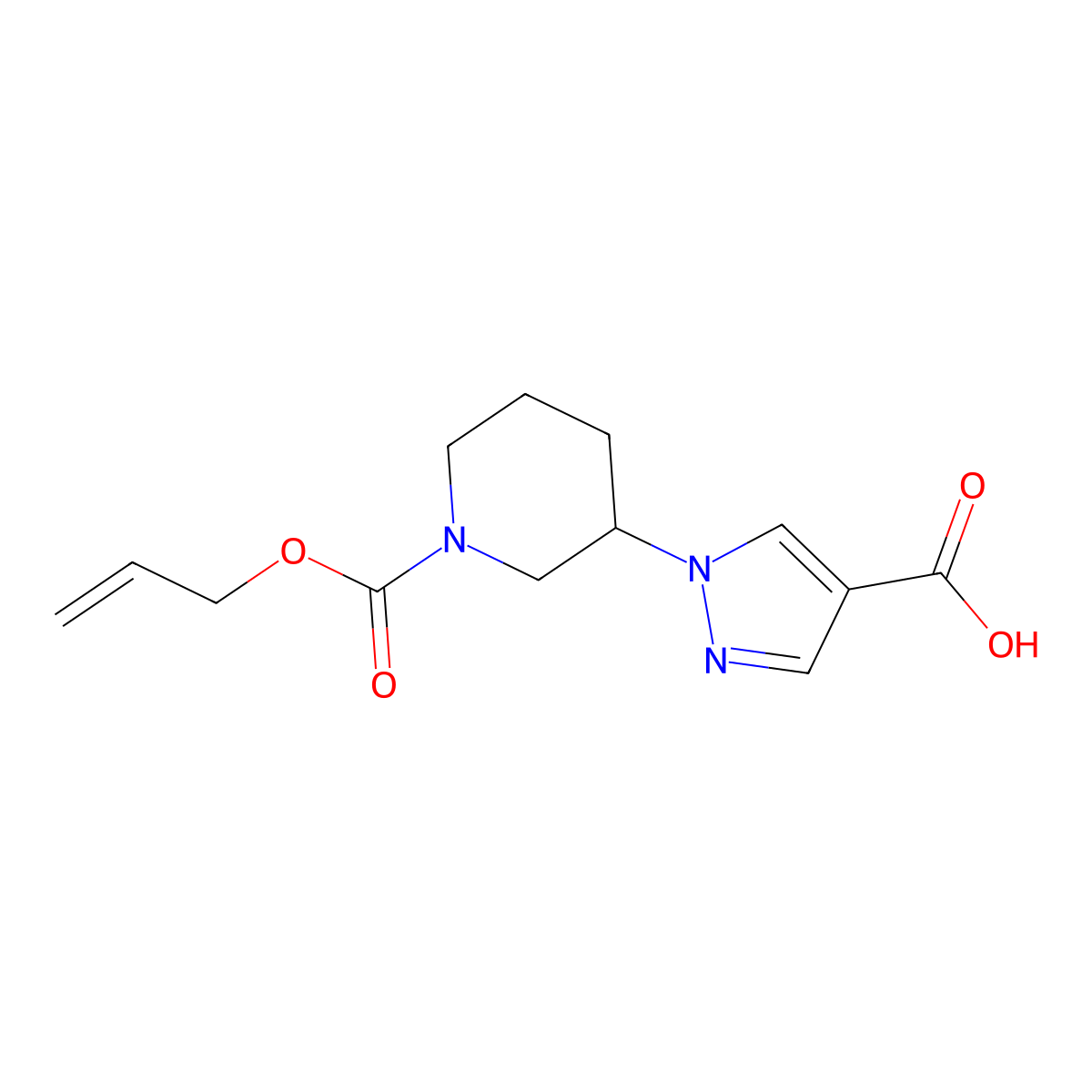 1-{1-[(prop-2-en-1-yloxy)carbonyl]piperidin-3-yl}-1H-pyrazole-4-carboxylic acid molecular structure, CAS 2680737-99-7