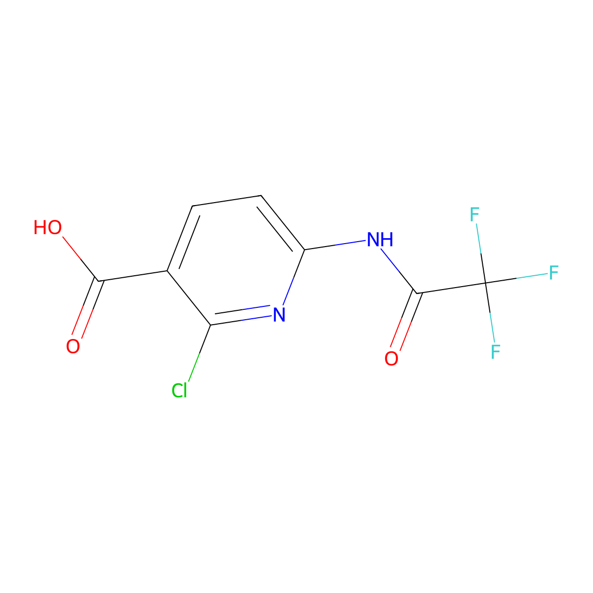 2-Chloro-6-(2,2,2-trifluoroacetamido)pyridine-3-carboxylic acid molecular structure, CAS 2680738-13-8