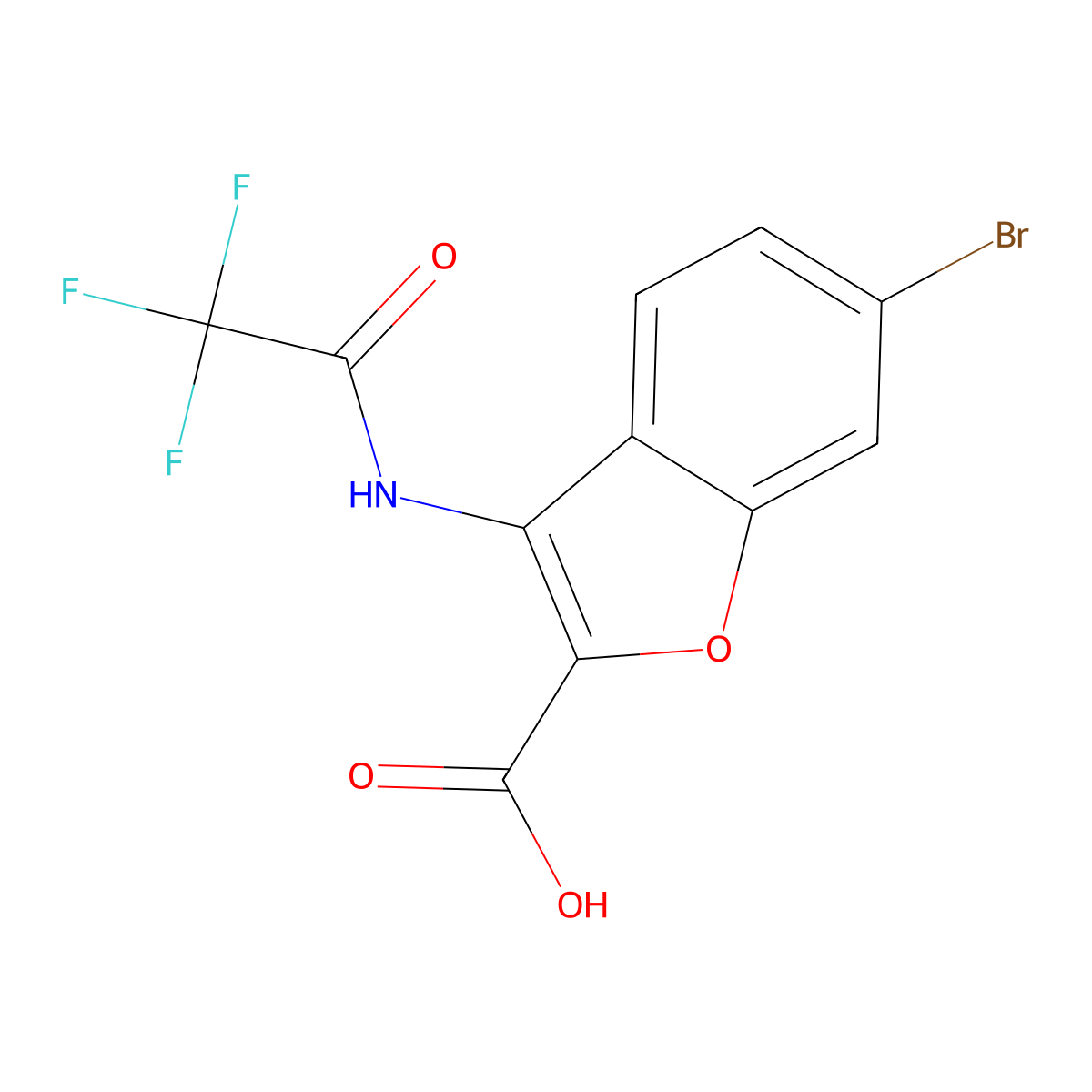 6-Bromo-3-(2,2,2-trifluoroacetamido)-1-benzofuran-2-carboxylic acid molecular structure, CAS 2680738-30-9
