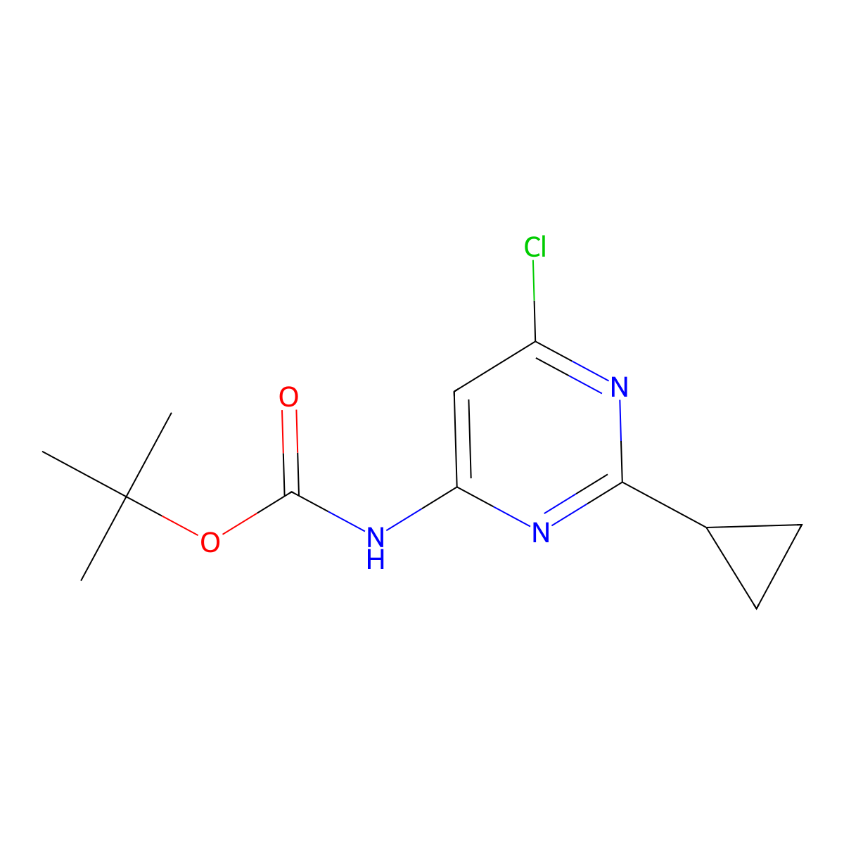 tert-butyl N-(6-chloro-2-cyclopropylpyrimidin-4-yl)carbamate molecular structure, CAS 2680738-55-8